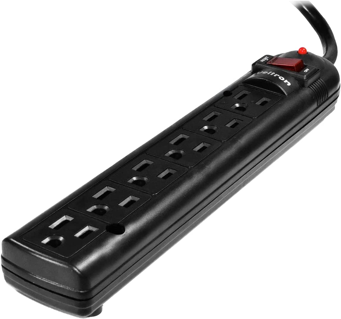 Weltron 6 Outlet Black Plastic Surge Protector w/ 6ft Cord WSP-600PLF-6BK