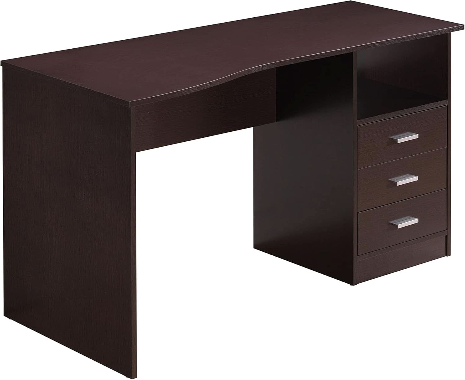 Wenge Computer Desk With 3 Drawers And Side Storage Shelf
