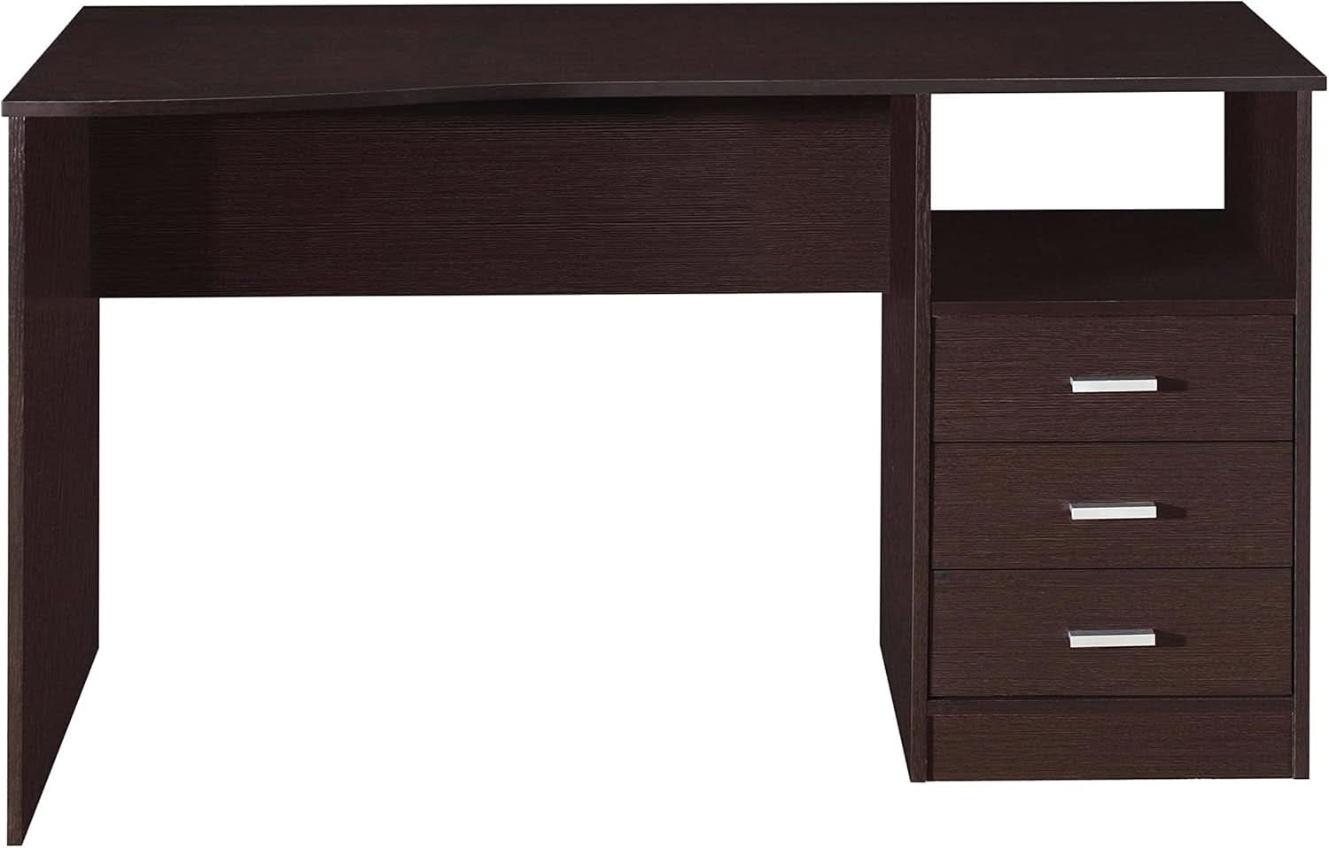 Wenge Computer Desk With 3 Drawers And Side Storage Shelf