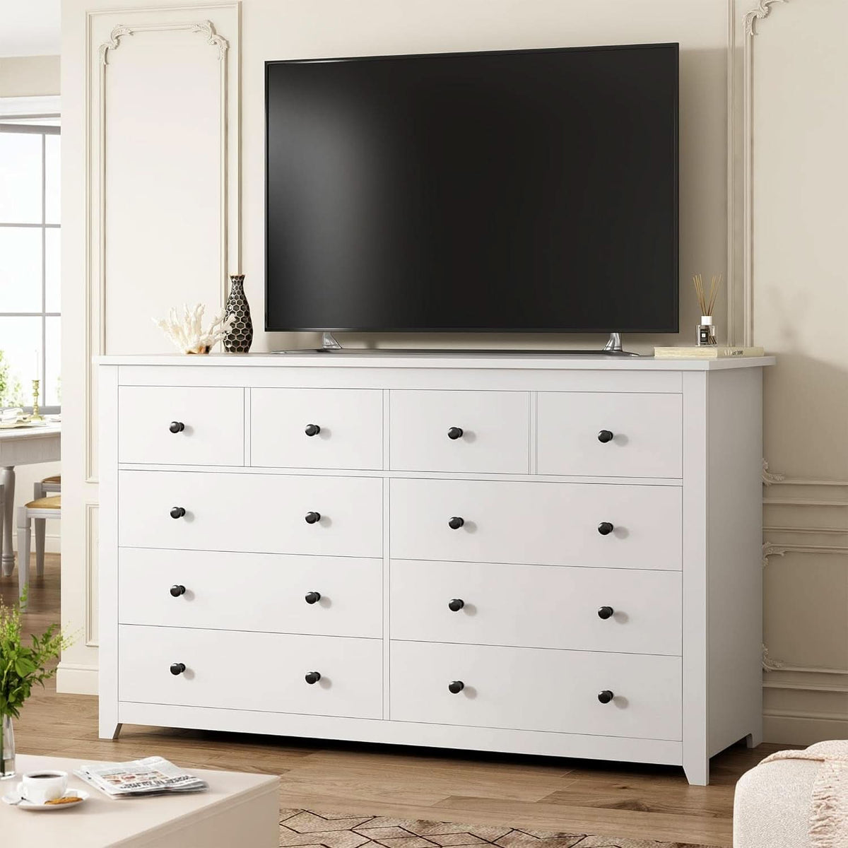 White 10-Drawer Dresser With Deep Storage Modern Design