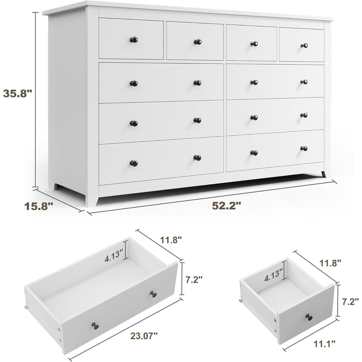 White 10-Drawer Dresser With Deep Storage Modern Design