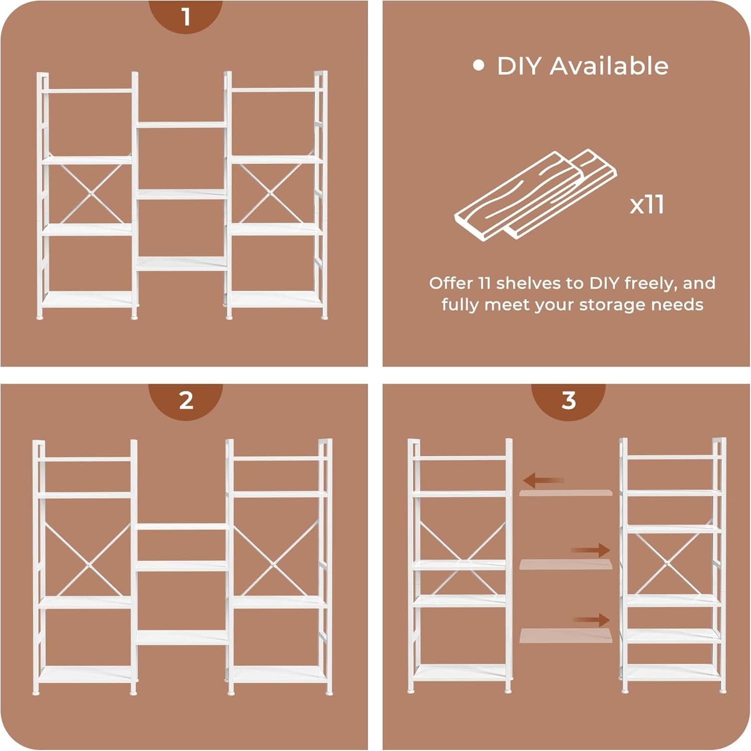 White 11 Shelf Open Display Bookcase For Home Office