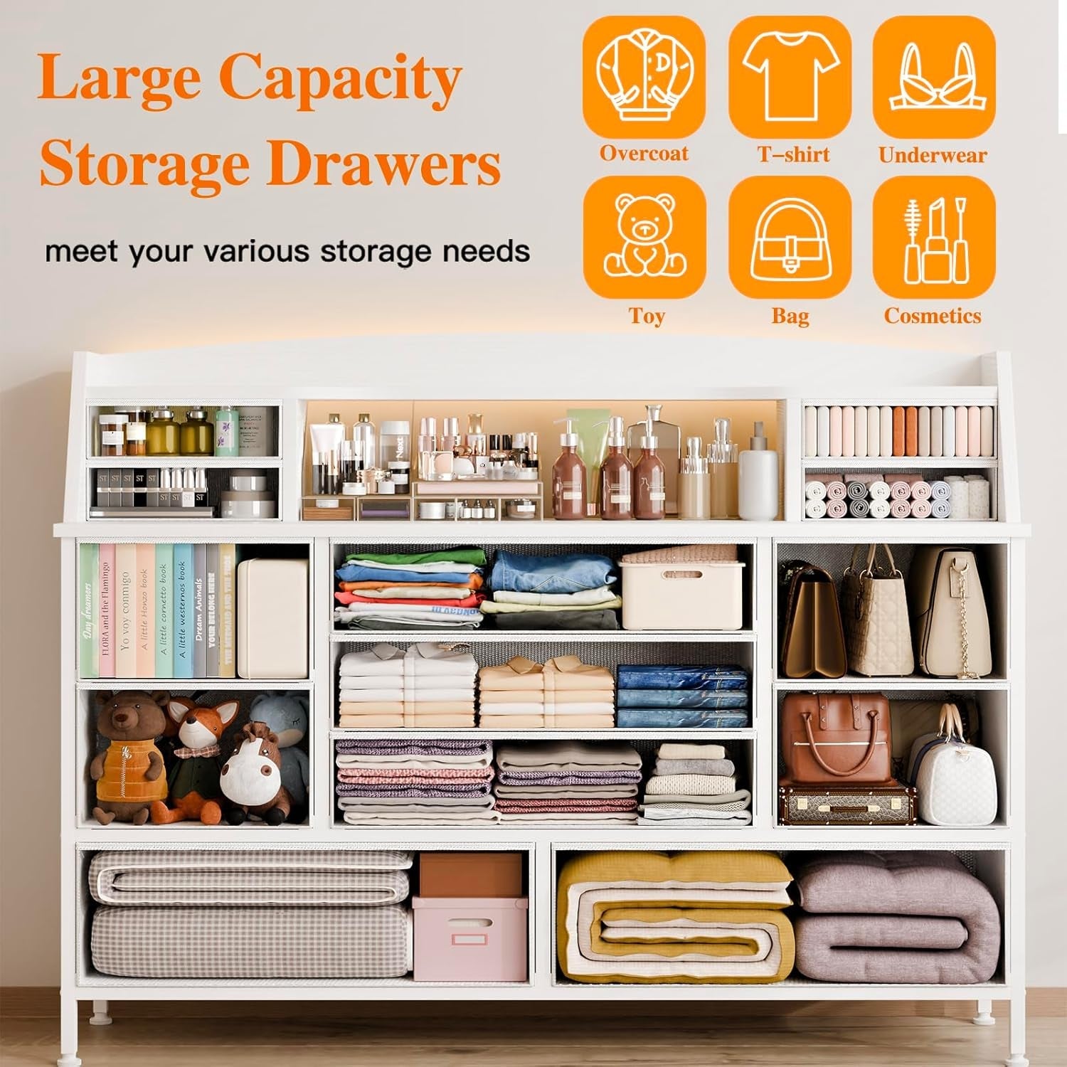 White 13 Drawer Dresser For Bedroom Storage Furniture