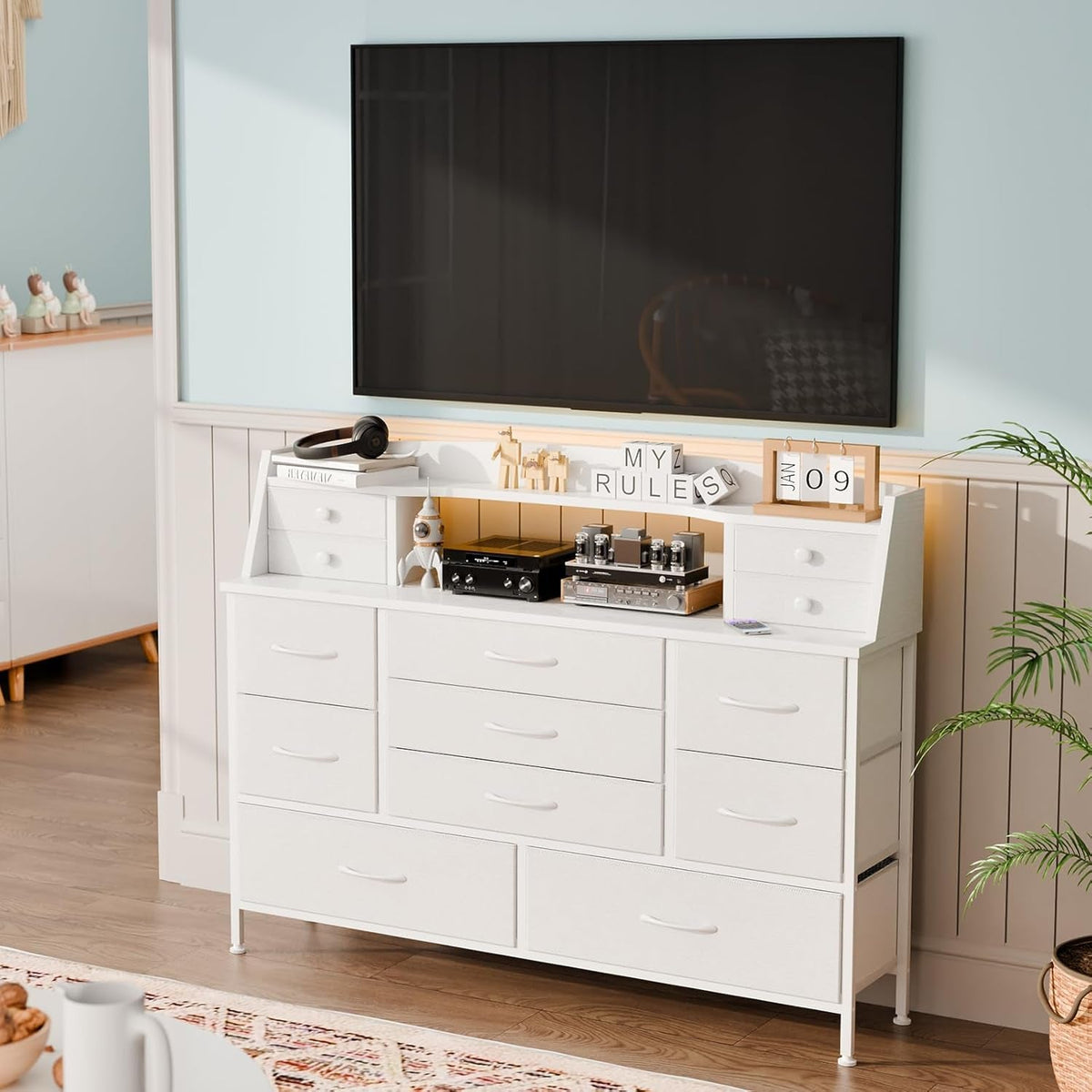 White 13 Drawer Dresser For Bedroom Storage Furniture