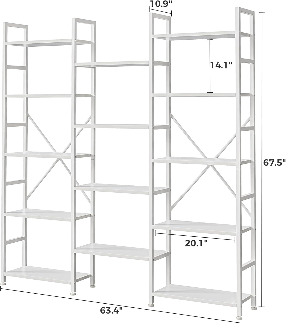 White 14 Shelf Ladder Bookshelf With Adjustable Feet