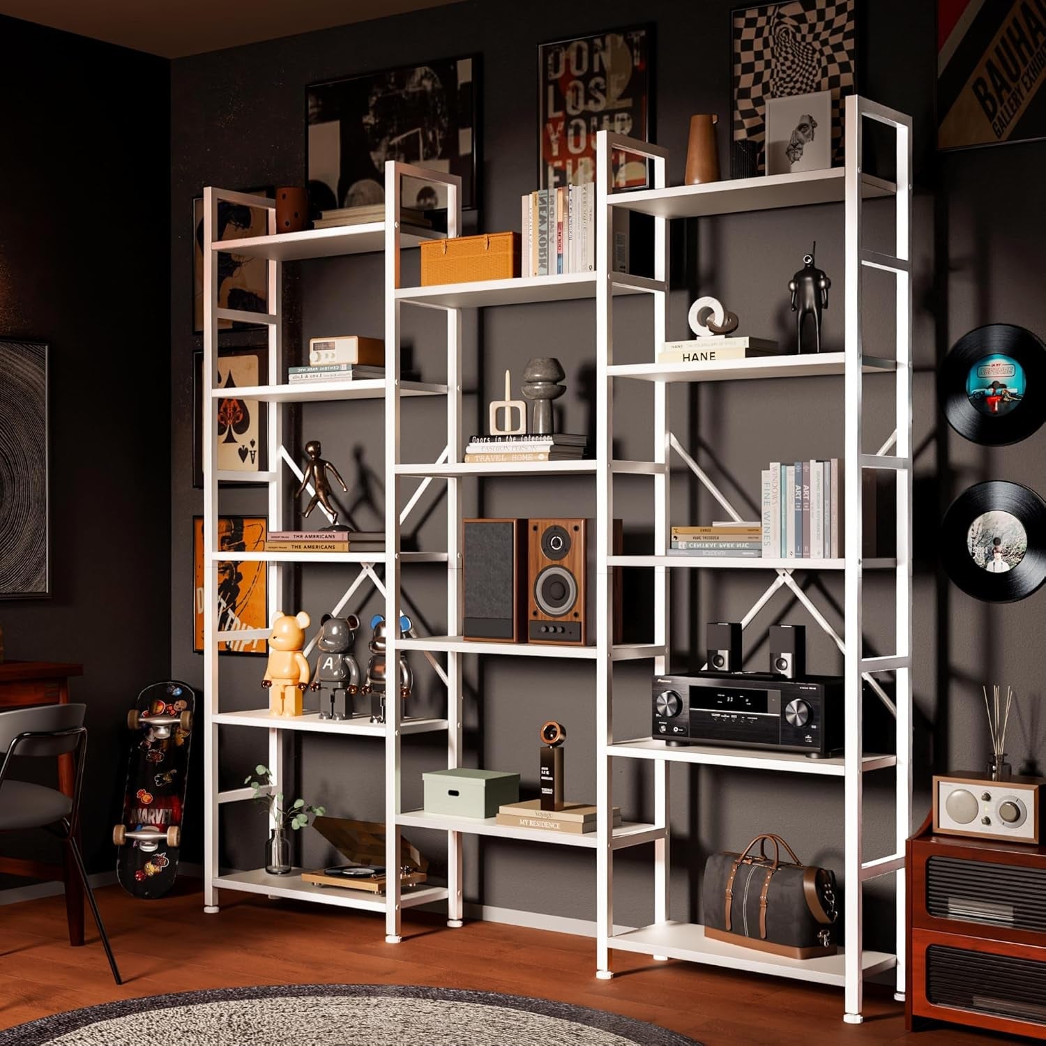 White 14 Shelf Ladder Bookshelf With Adjustable Feet