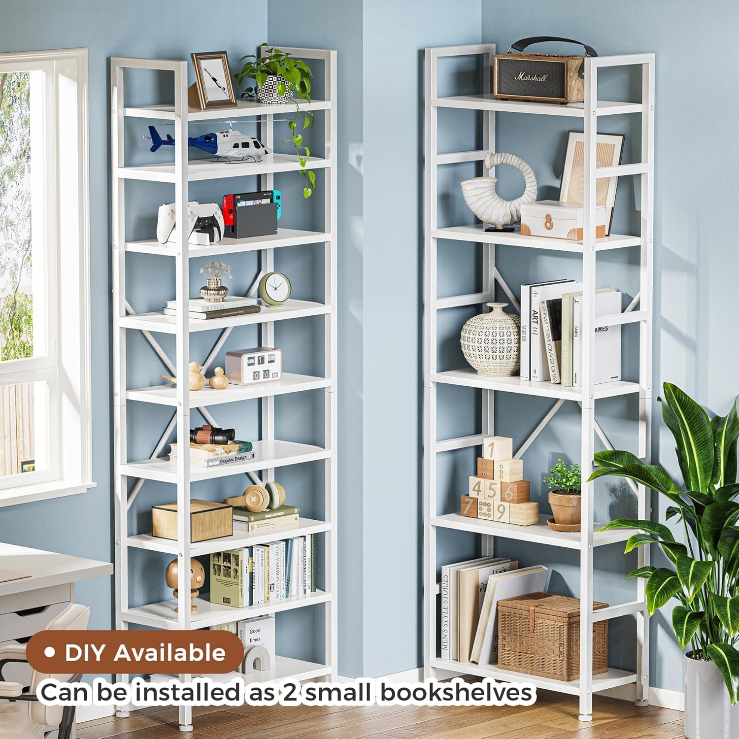 White 14 Shelf Ladder Bookshelf With Adjustable Feet