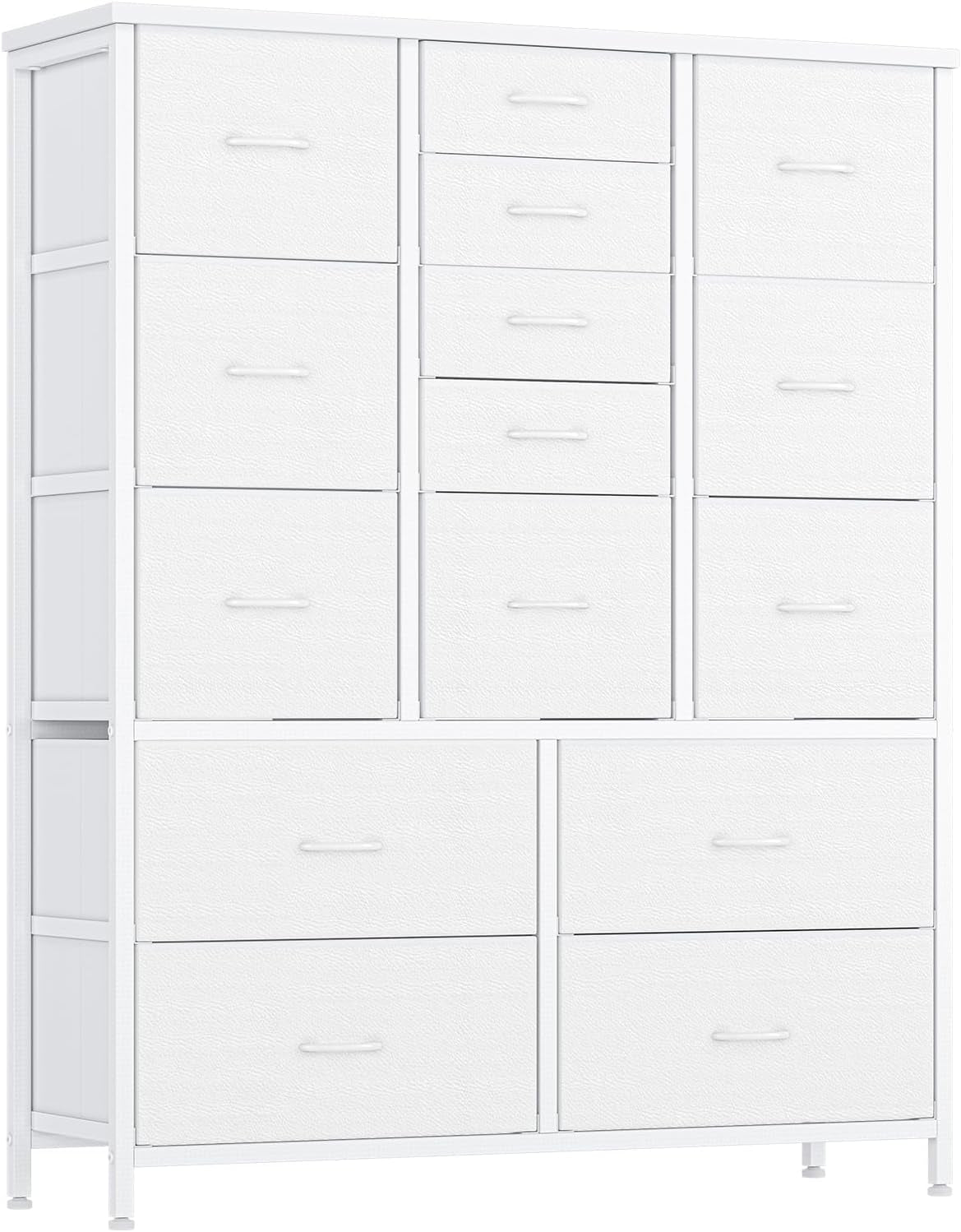 White 15 Drawer Bedroom Dresser With Wood Tabletop