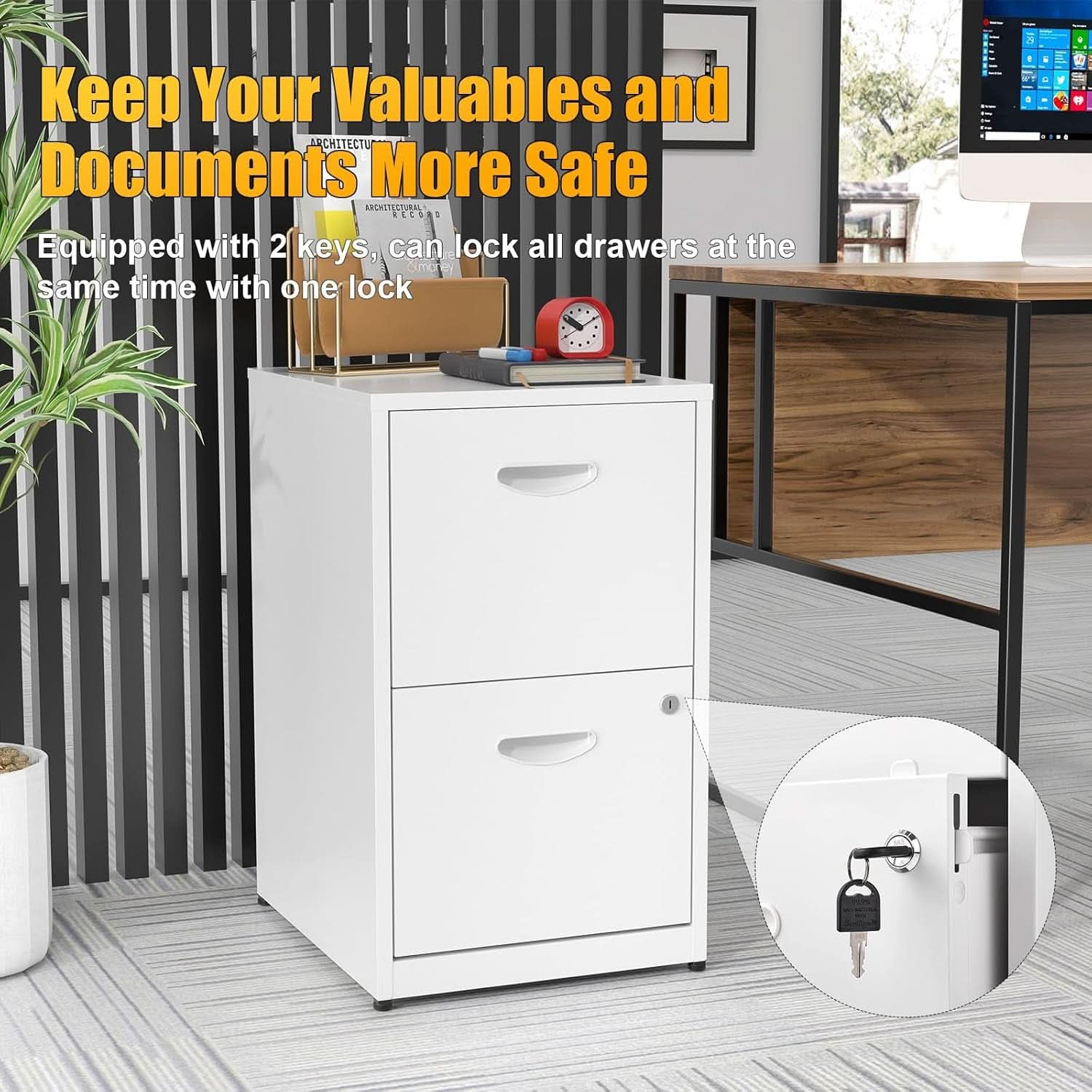 White 2 Drawer Locking Metal Vertical File Cabinet