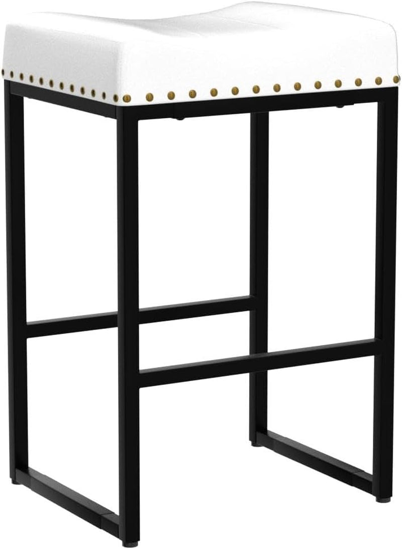 White 24 Inch Saddle Bar Stools Backless Faux Leather