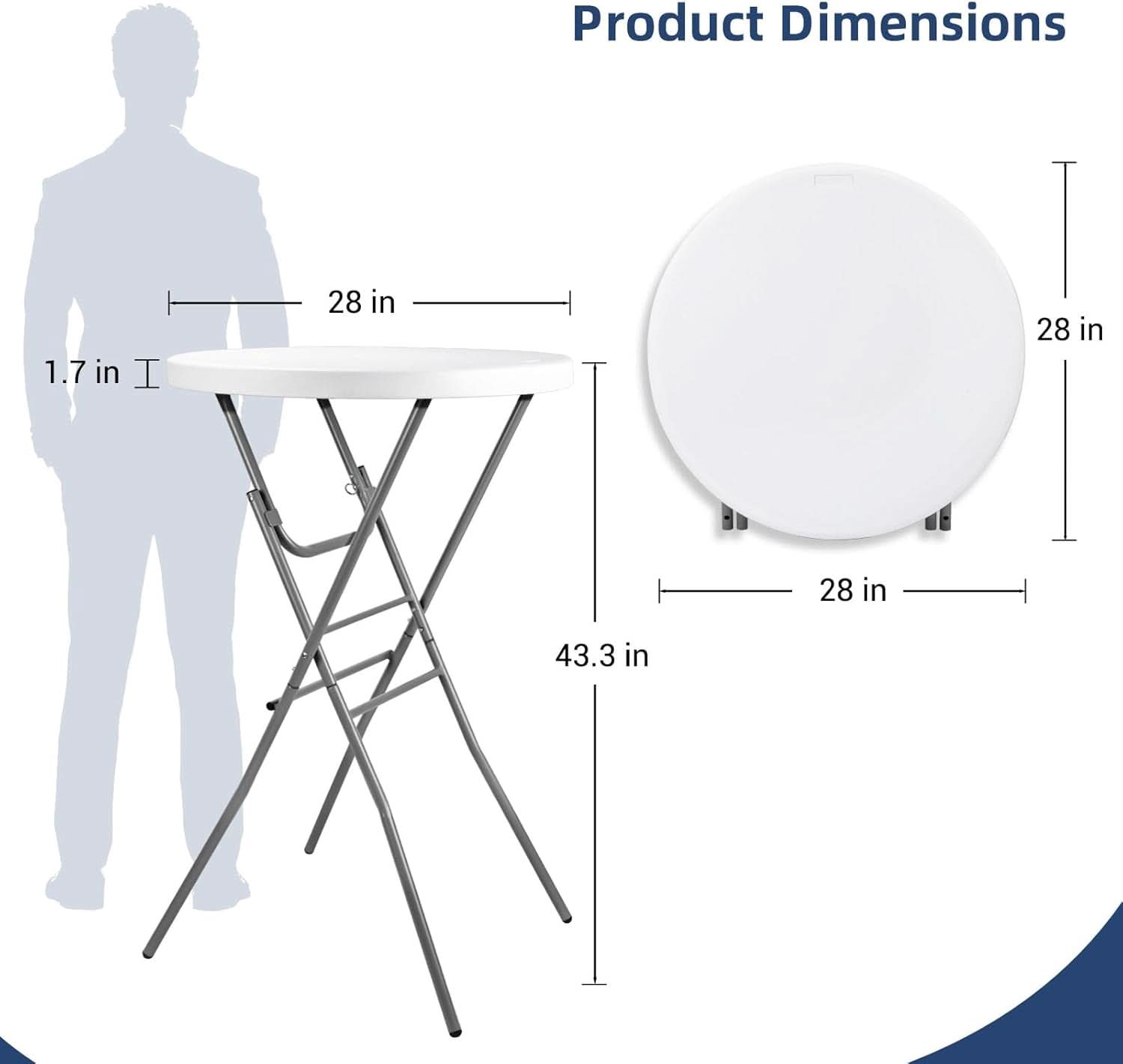 White 28 Inches Folding Cocktail Table Removable Legs