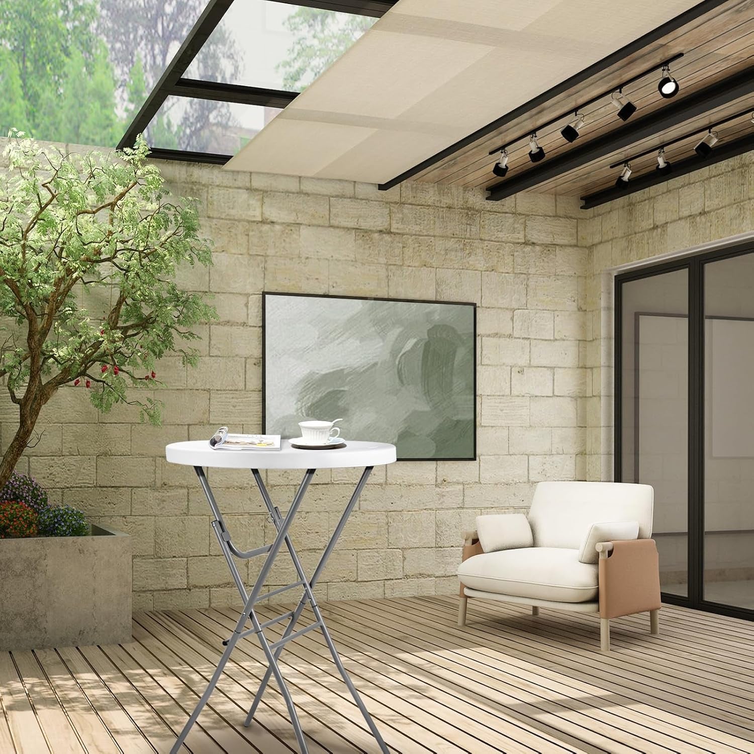 White 28 Inches Folding Cocktail Table Removable Legs