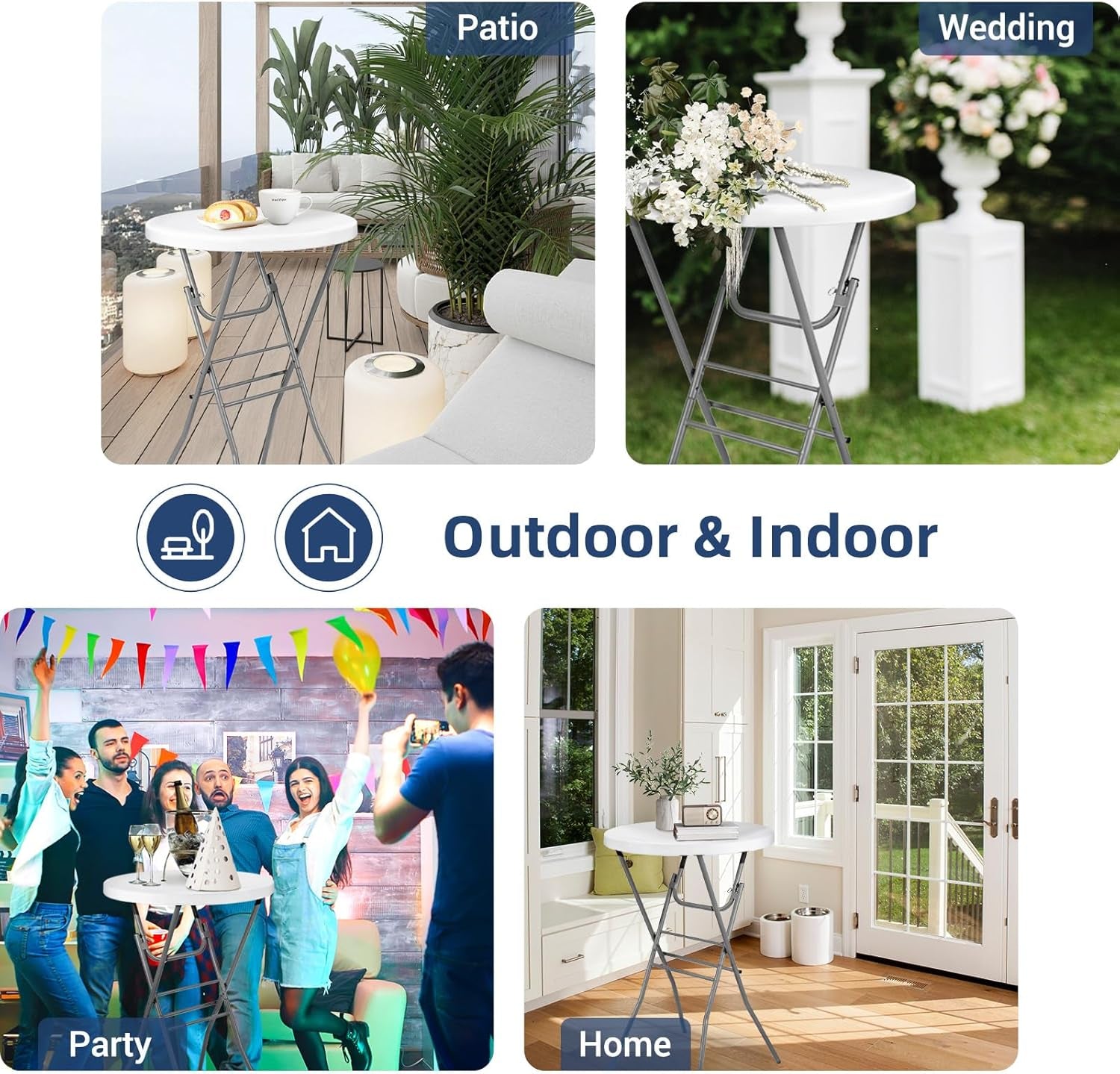 White 28 Inches Folding Cocktail Table Removable Legs