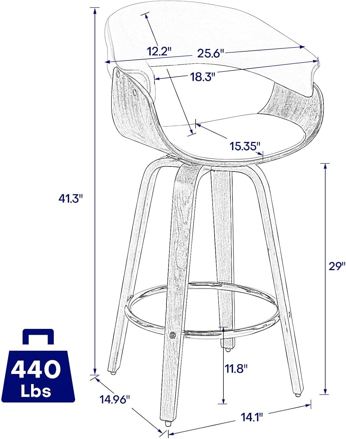 White 29 Inch Swivel Bar Stool With PU Leather Backed Seat
