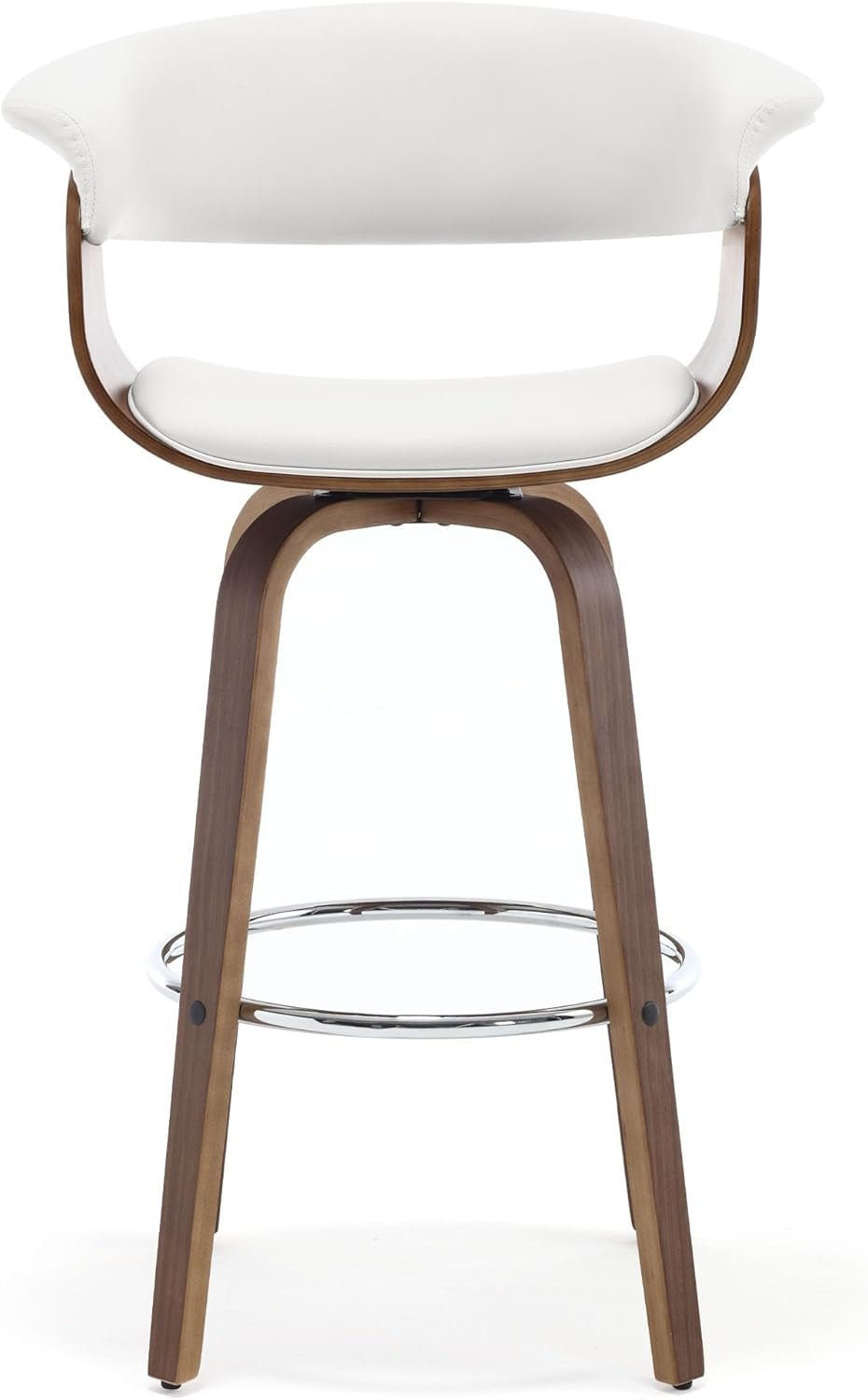 White 29 Inch Swivel Bar Stool With PU Leather Backed Seat