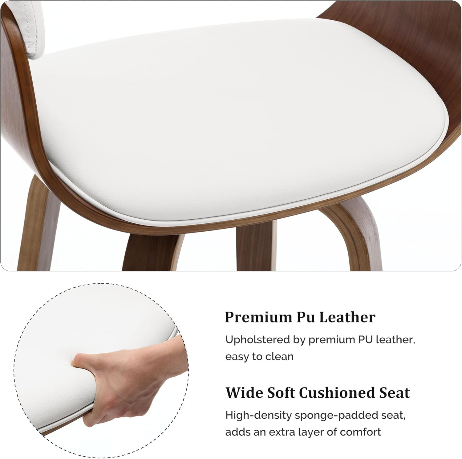 White 29 Inch Swivel Bar Stool With PU Leather Backed Seat