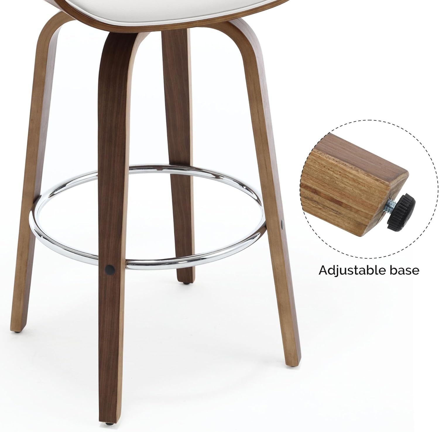 White 29 Inch Swivel Bar Stool With PU Leather Backed Seat