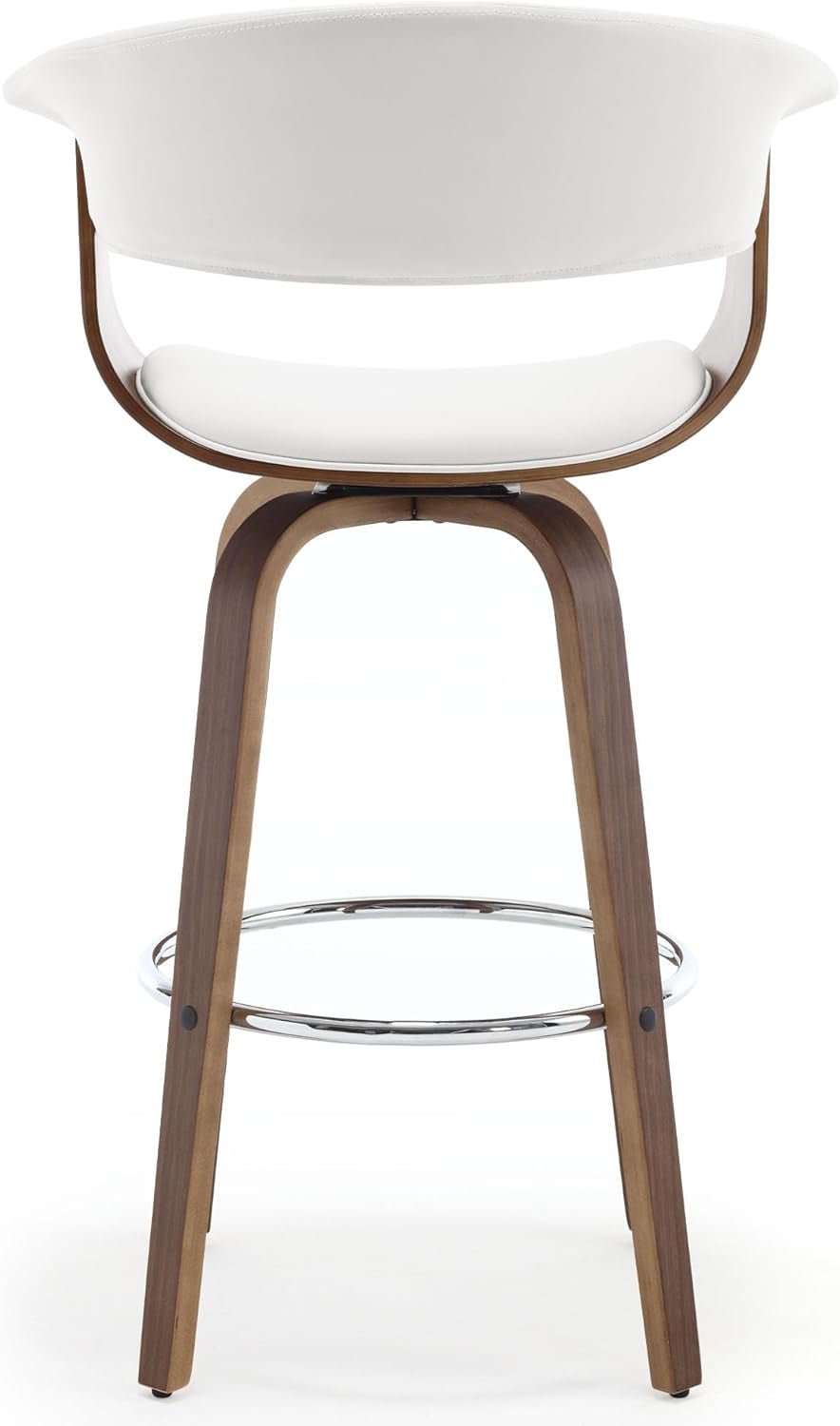 White 29 Inch Swivel Bar Stool With PU Leather Backed Seat