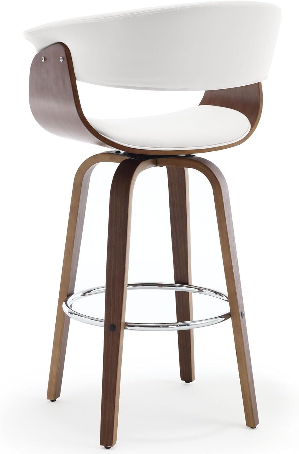 White 29 Inch Swivel Bar Stool With PU Leather Backed Seat