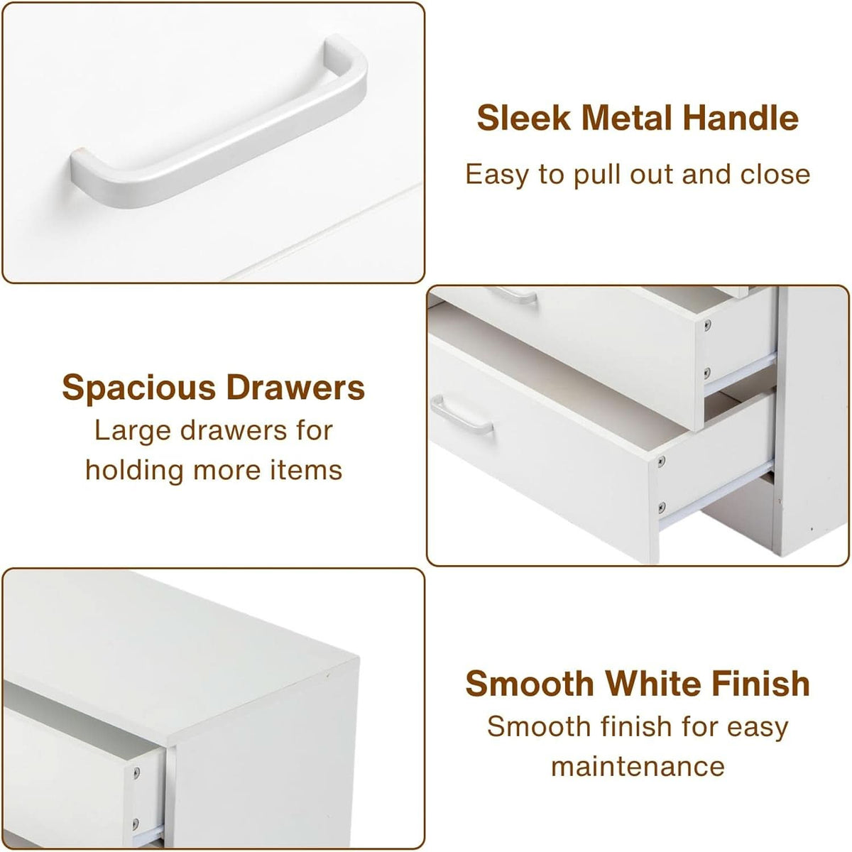 White 3 Drawer Dresser For Bedroom Modern Wooden Storage Chest