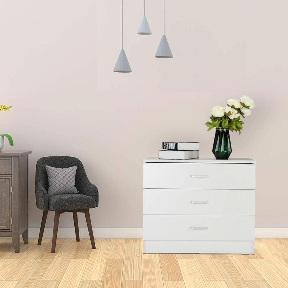 White 3 Drawer Dresser For Bedroom Modern Wooden Storage Chest