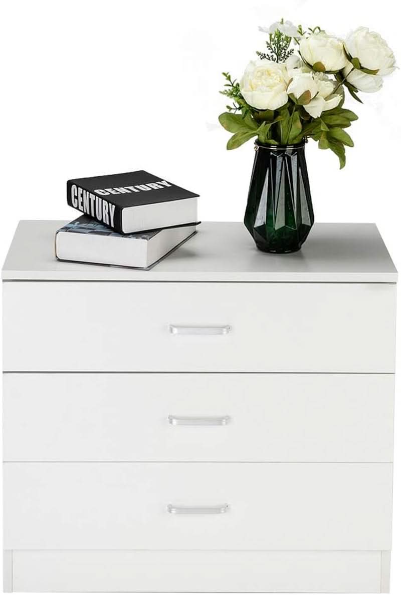 White 3 Drawer Dresser For Bedroom Modern Wooden Storage Chest