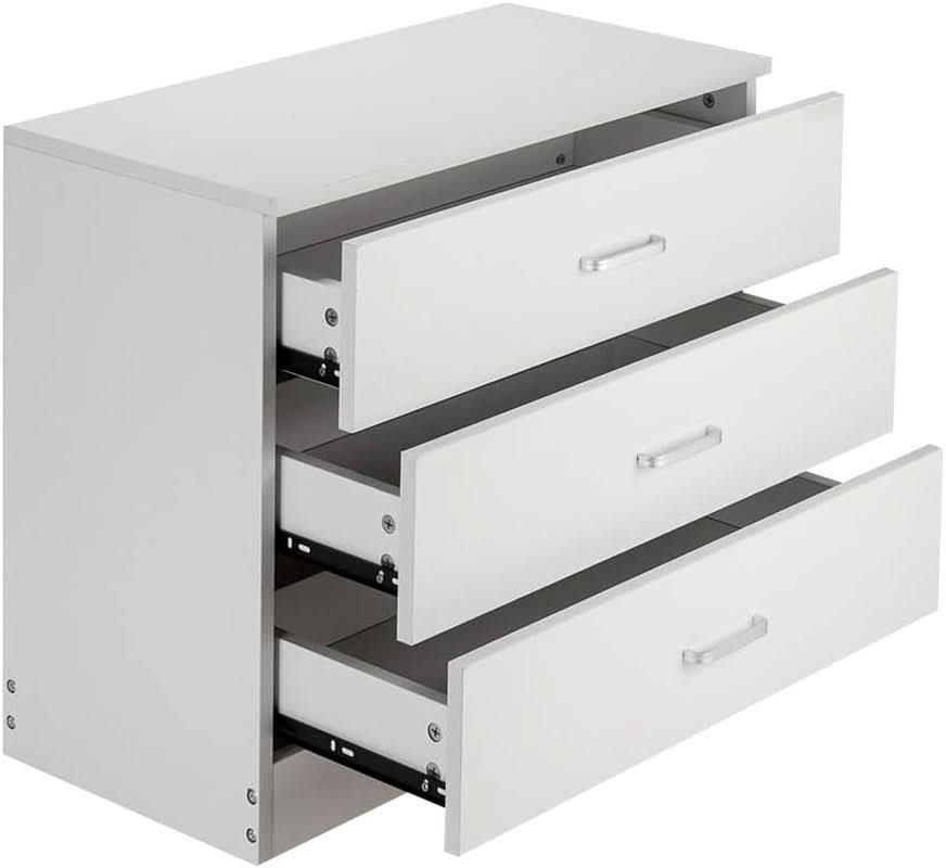 White 3 Drawer Dresser For Bedroom Modern Wooden Storage Chest