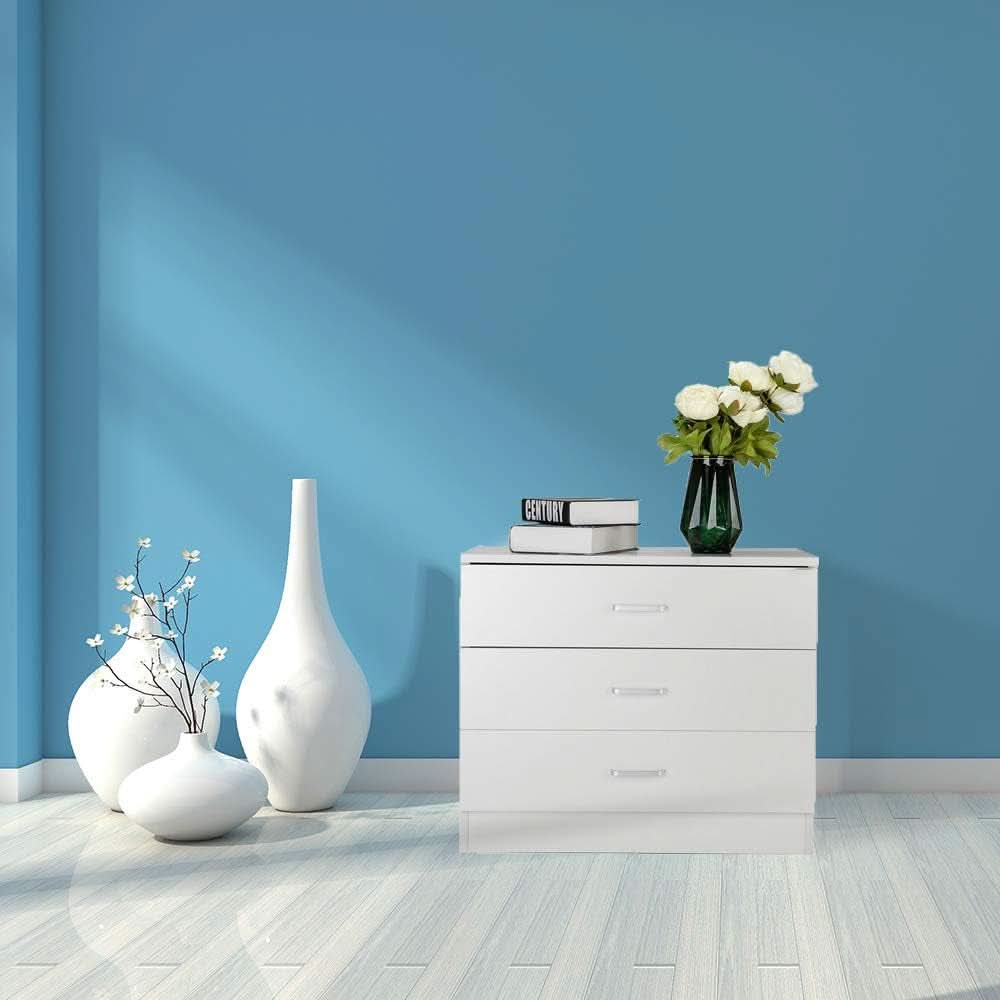 White 3 Drawer Dresser For Bedroom Modern Wooden Storage Chest