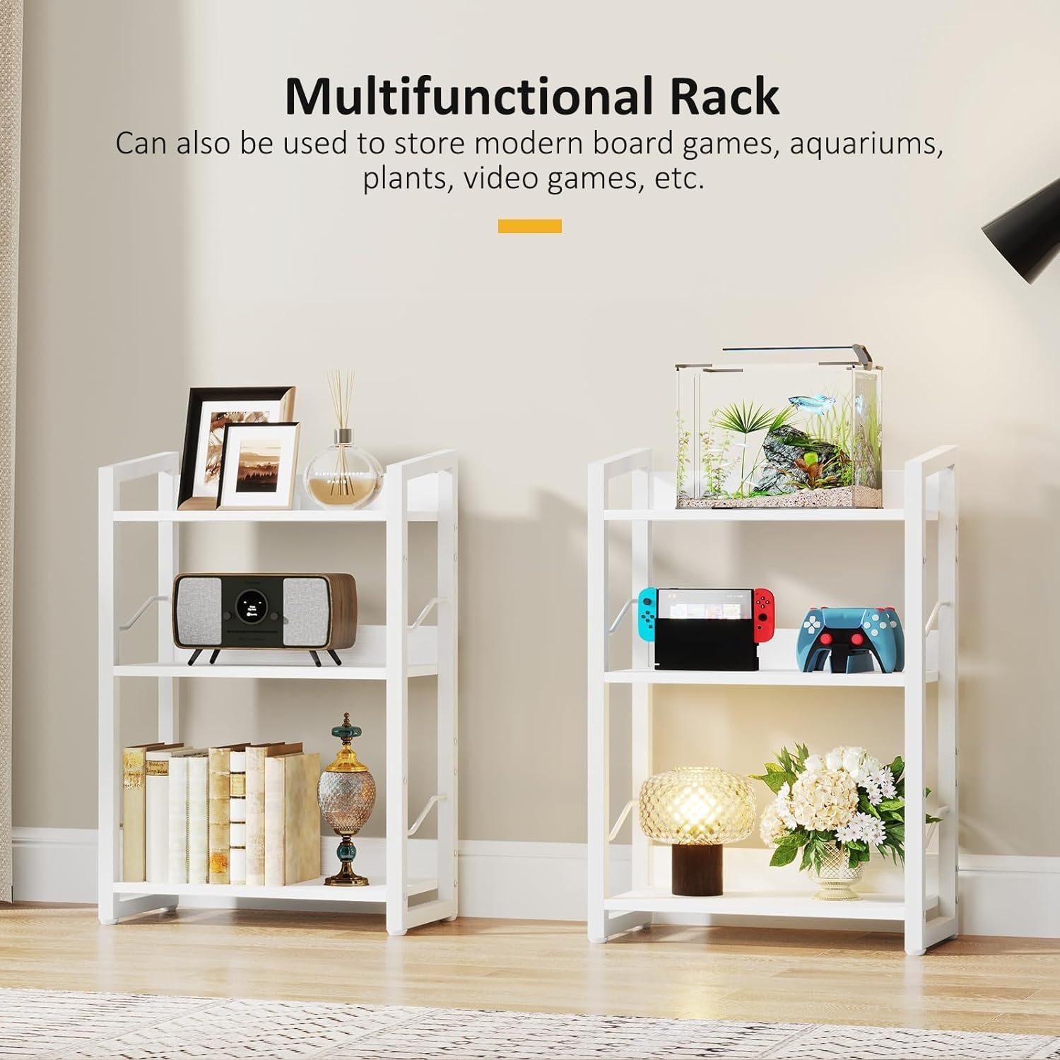 White 3 Tier Bookshelf for Small Space Living Room