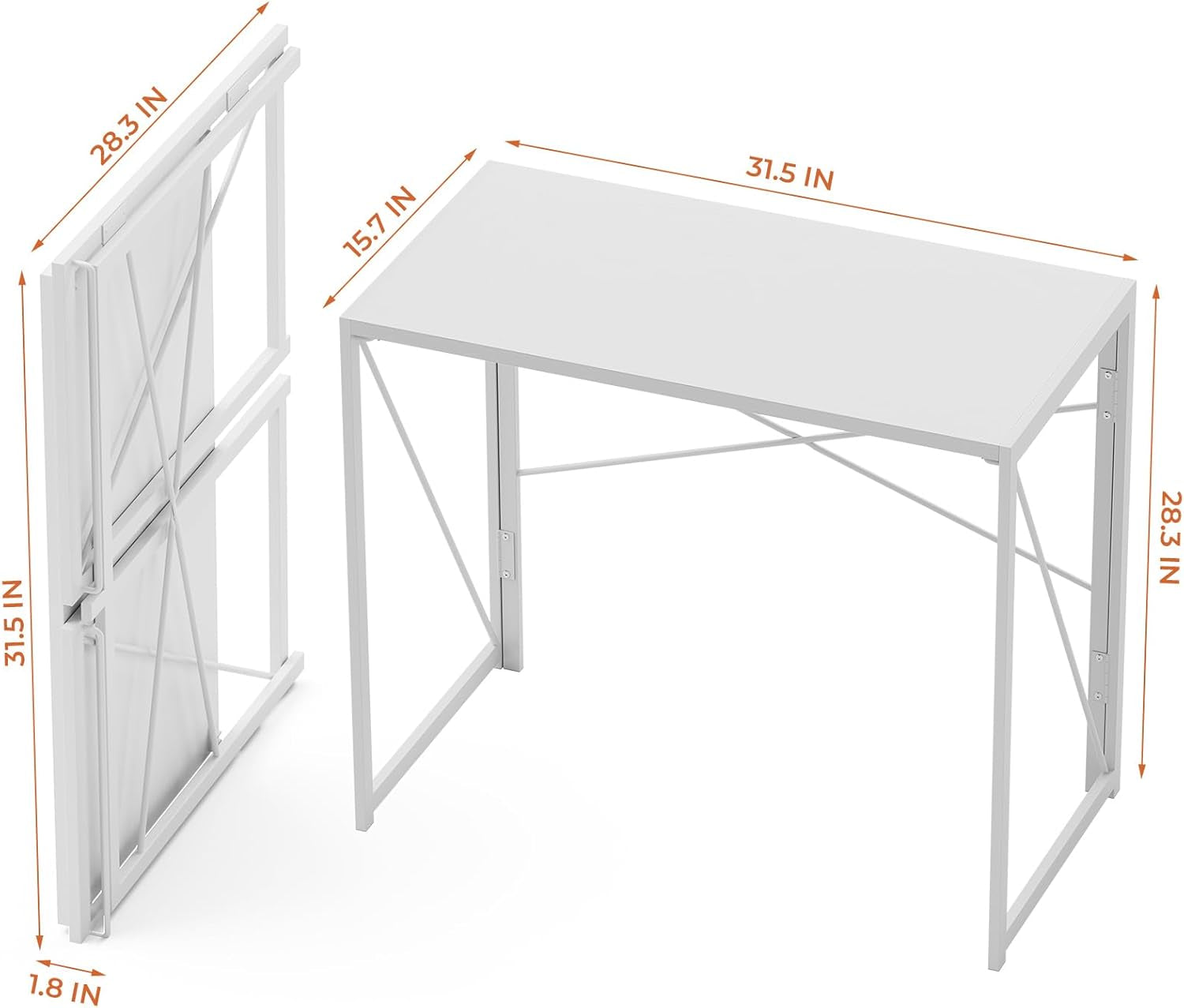 White 31.5 Inch Foldable Desk No Assembly Space Saving