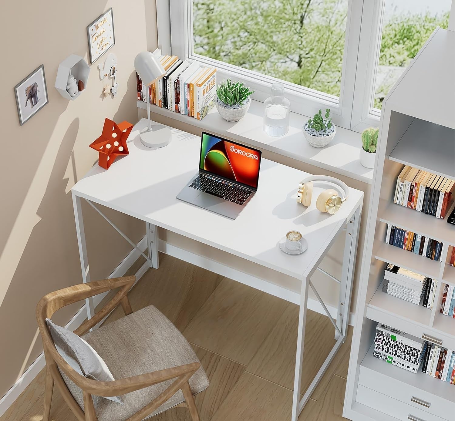 White 31.5 Inch Foldable Desk No Assembly Space Saving