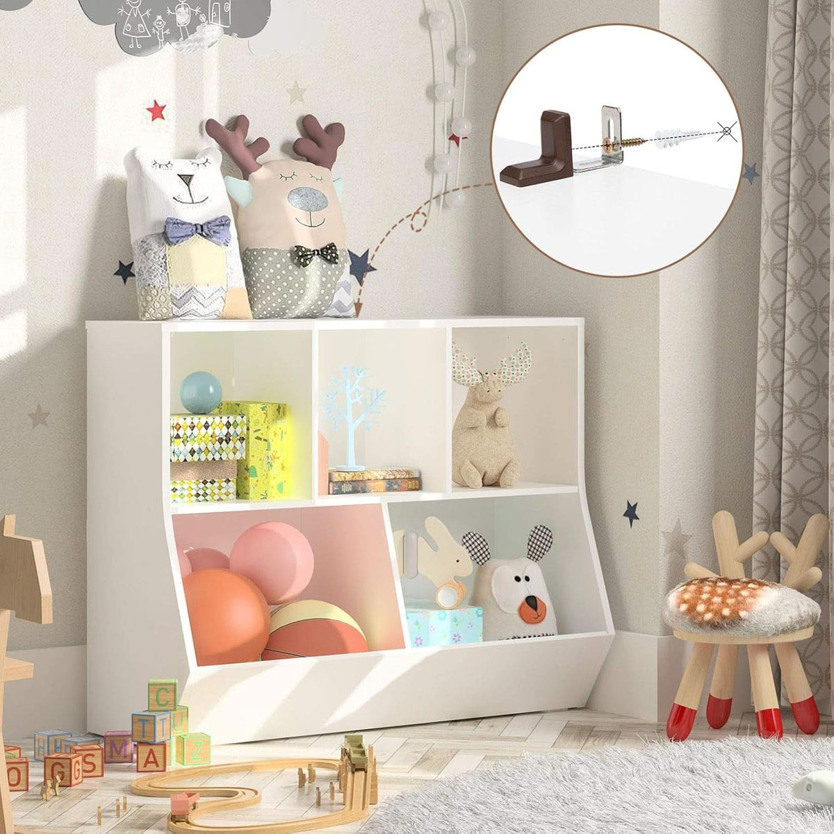White 35.4 Inch Kids Bookshelf With Open Compartments