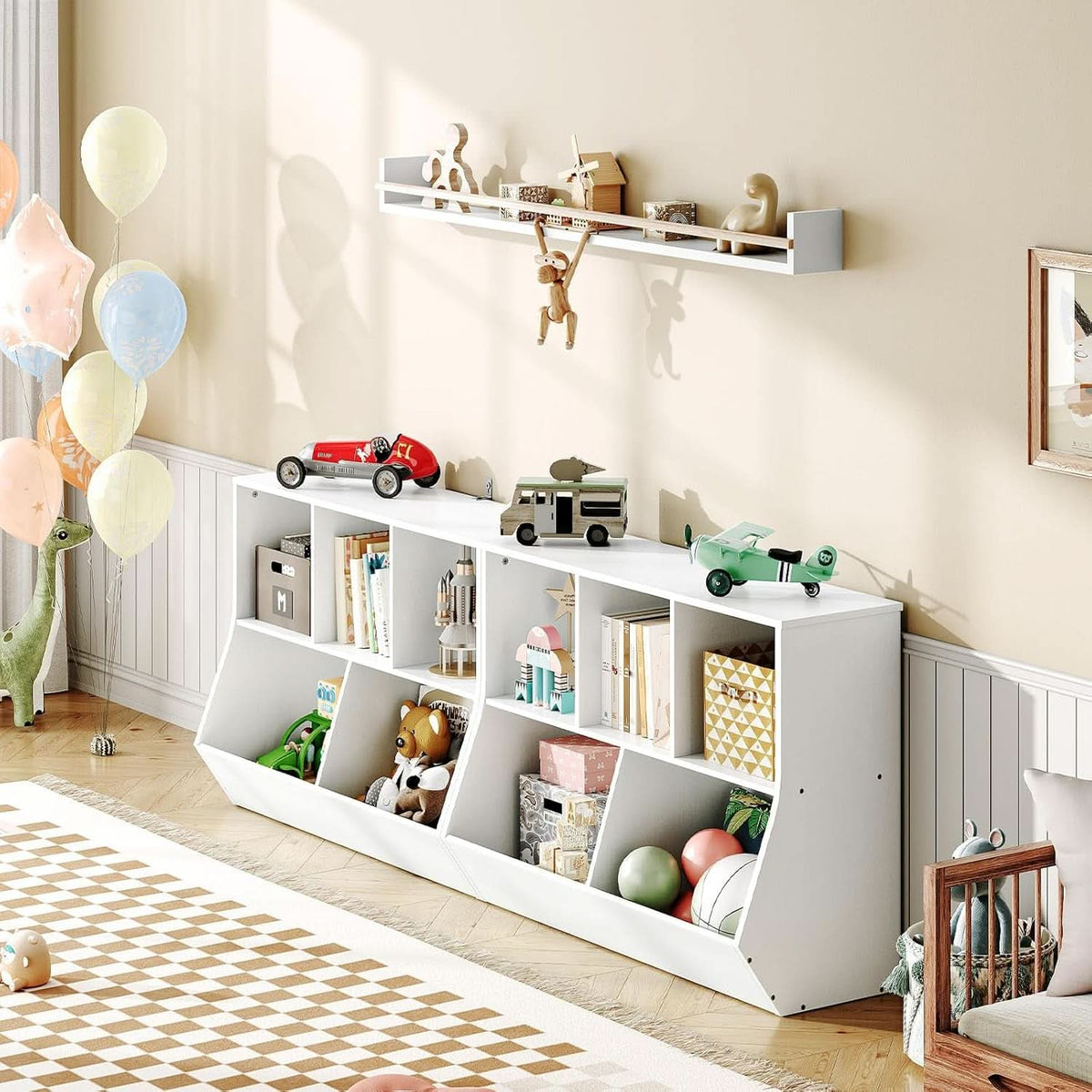White 35.4 Inch Kids Bookshelf With Open Compartments