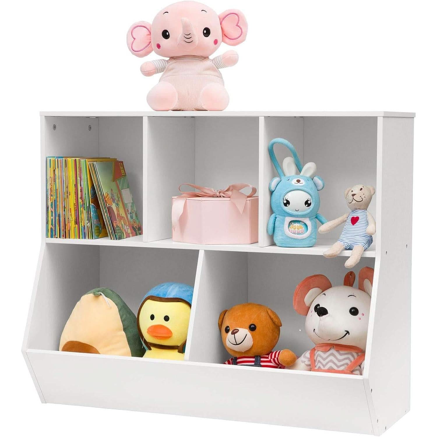 White 35.4 Inch Kids Bookshelf With Open Compartments