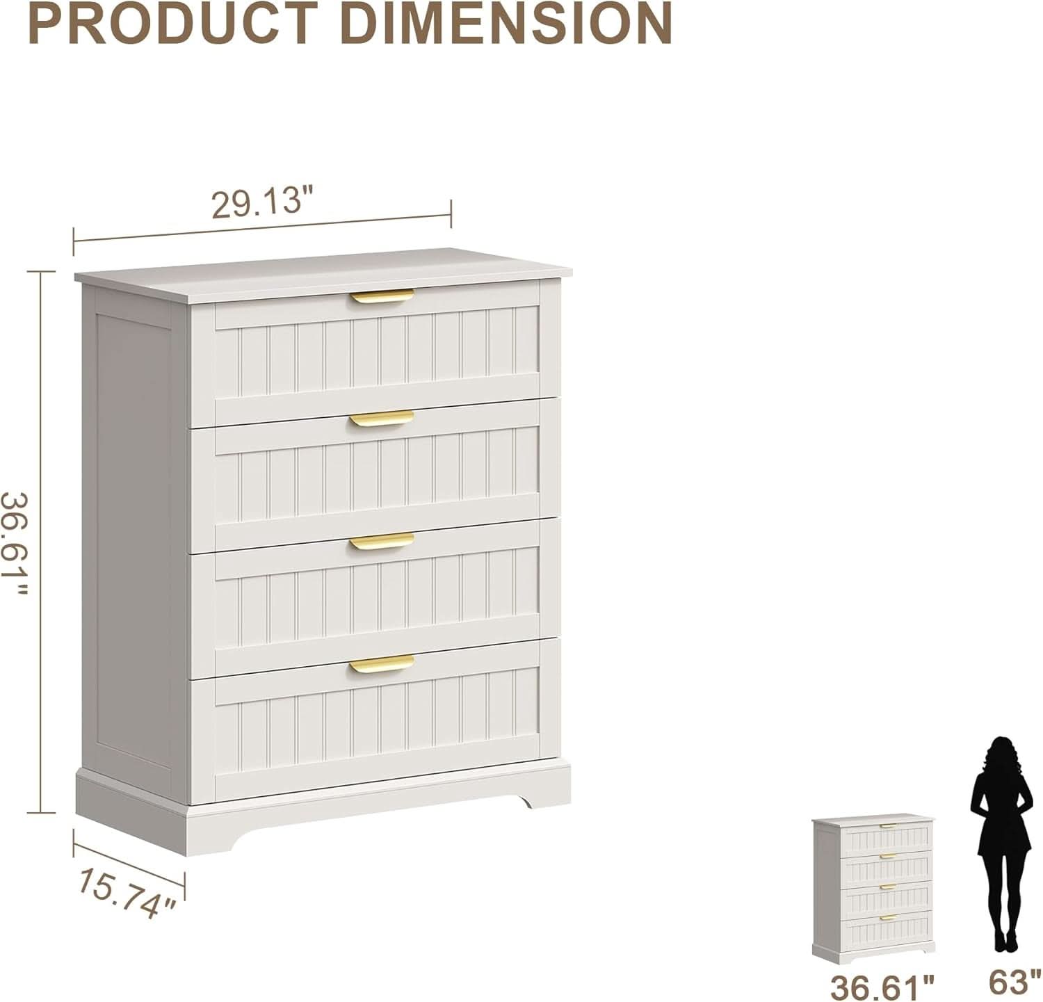 White 4 Drawer Dresser Modern Farmhouse Storage Chest