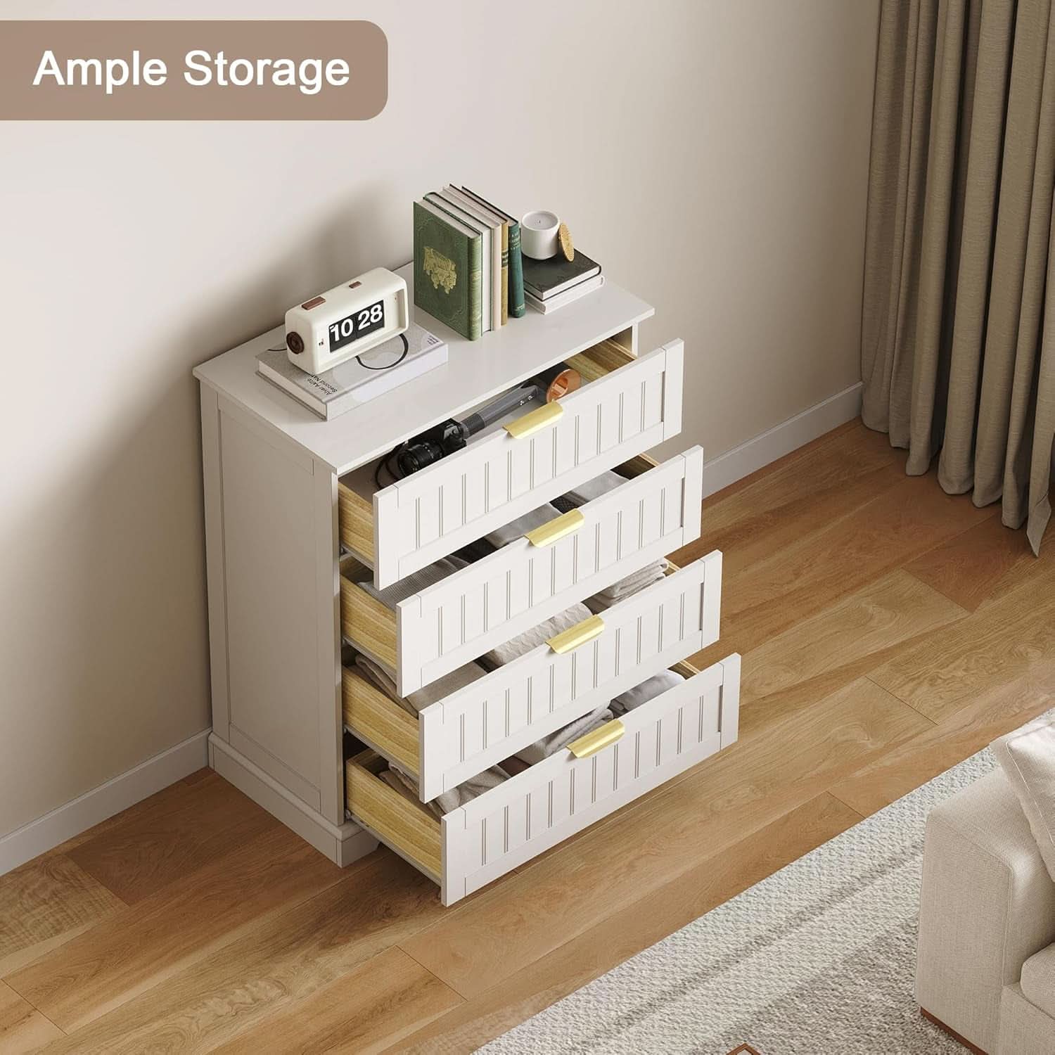 White 4 Drawer Dresser Modern Farmhouse Storage Chest