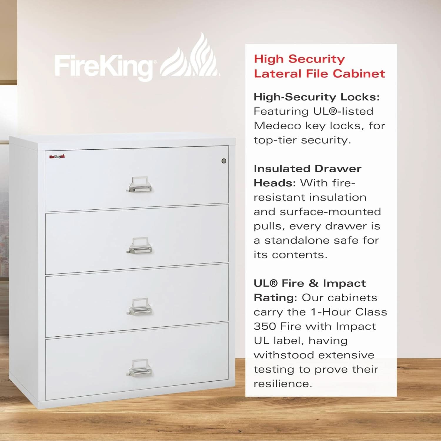 White 4 Drawer Fire Safe Lateral File Cabinet 1 Hour