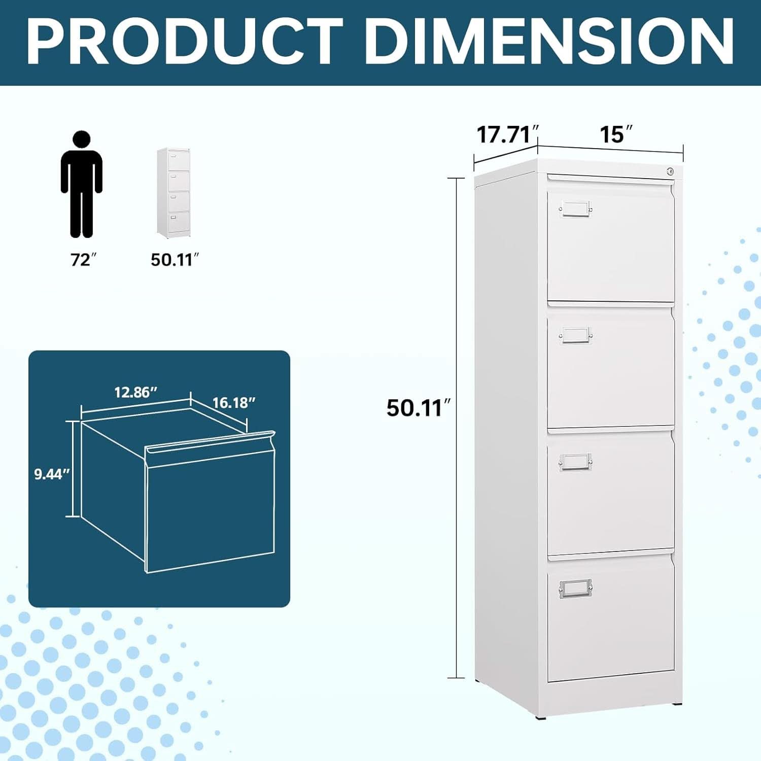 White 4 Drawer Vertical Locking File Cabinet For Office
