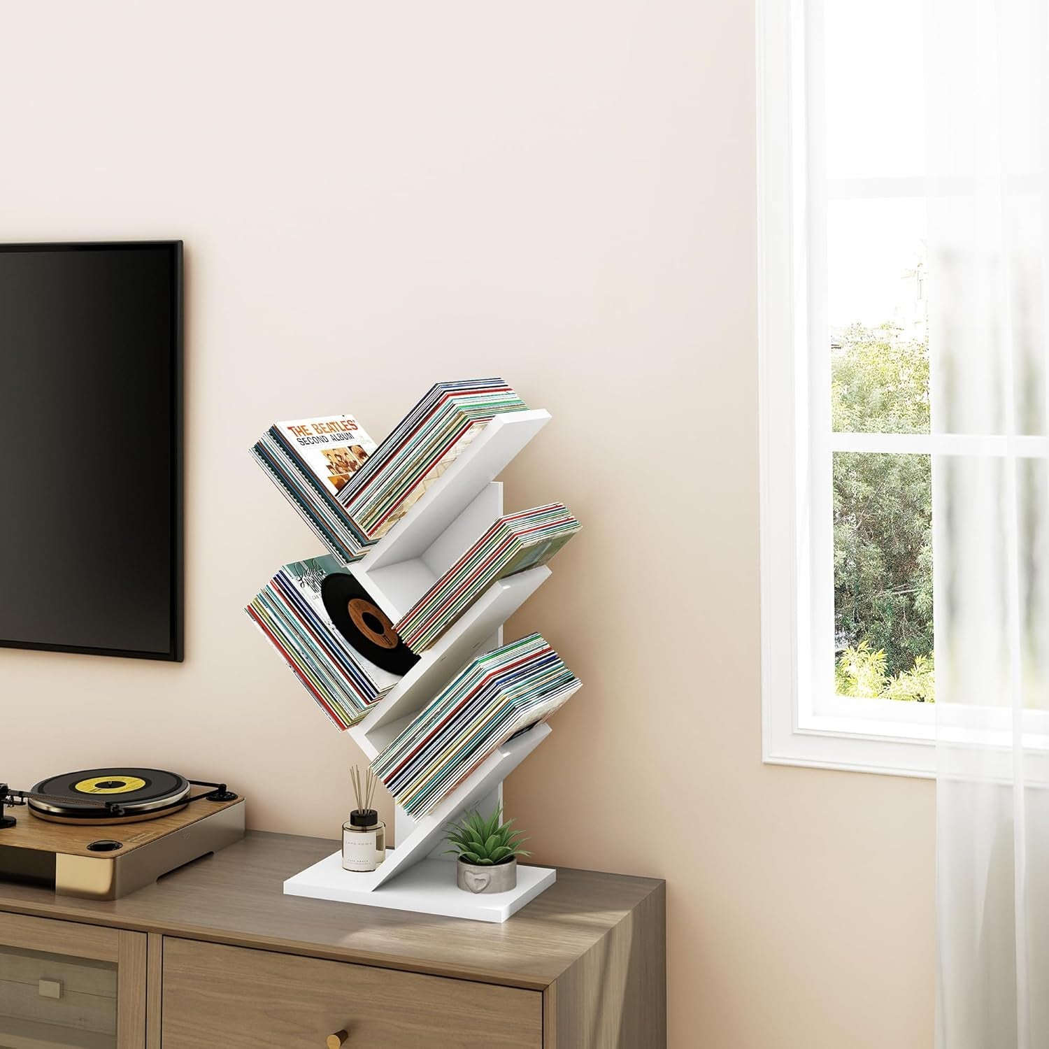 White 4 Tier Tree Bookshelf Free Standing Small Bookcase