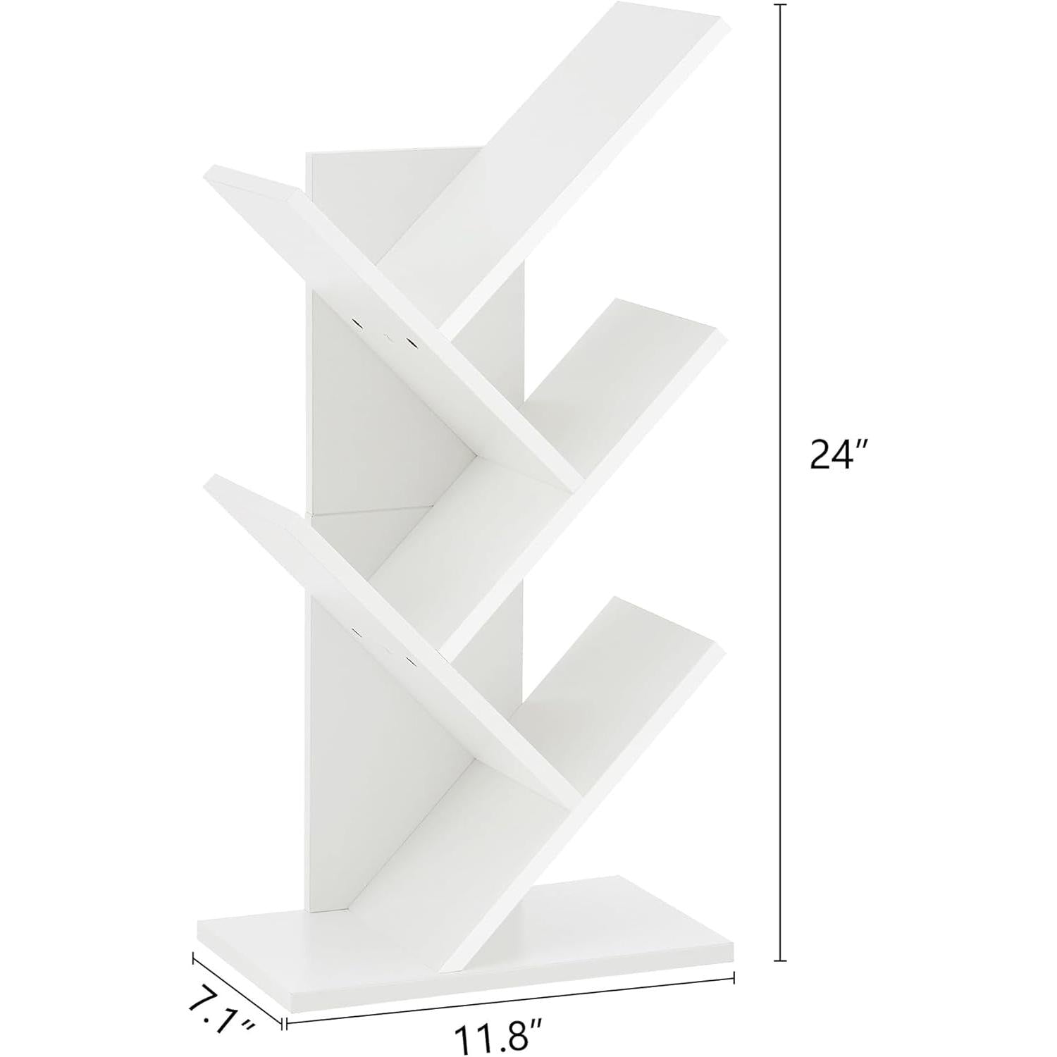 White 4 Tier Tree Bookshelf Free Standing Small Bookcase