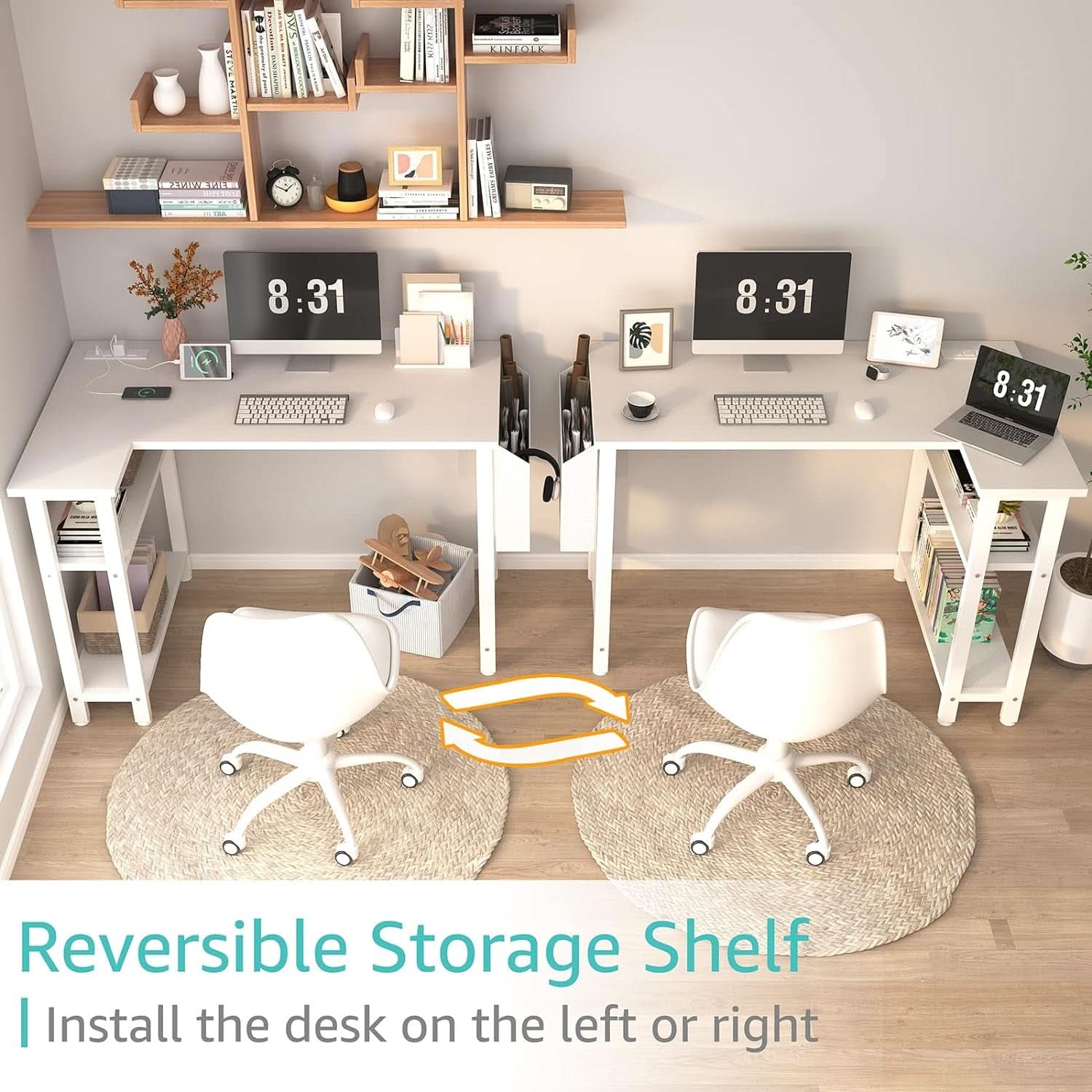 White 40 Inch L Shaped Computer Desk With Power Outlets