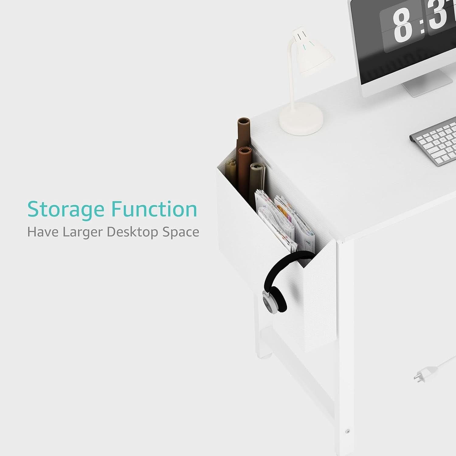 White 40 Inch L Shaped Computer Desk With Power Outlets