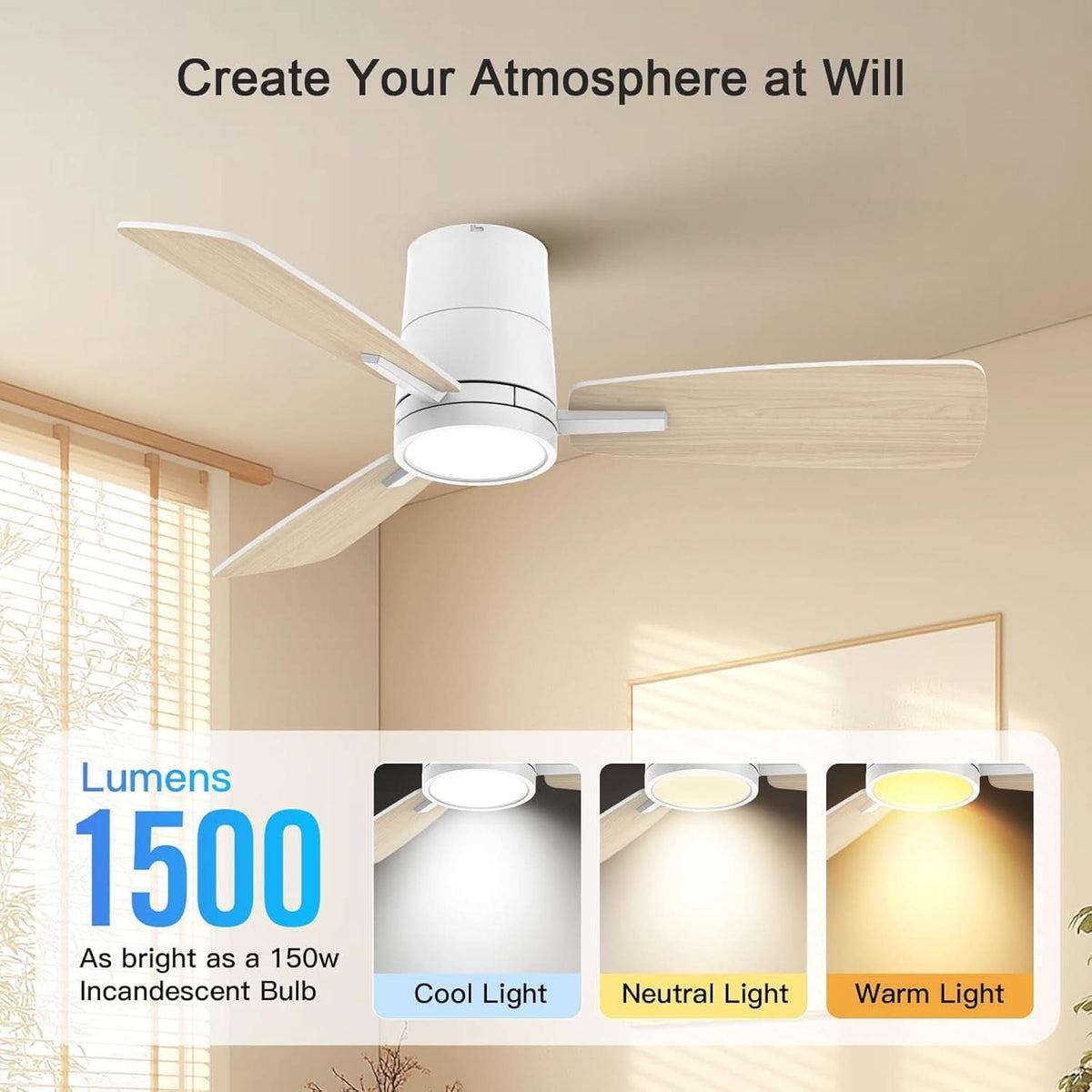 White 42 Inch Ceiling Fan With Lights Quiet DC Motor