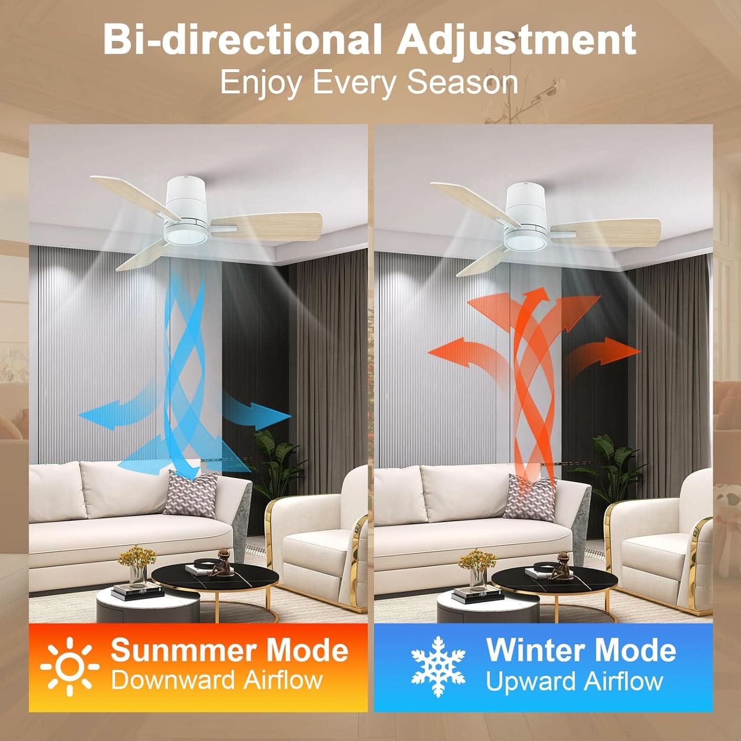 White 42 Inch Ceiling Fan With Lights Quiet DC Motor