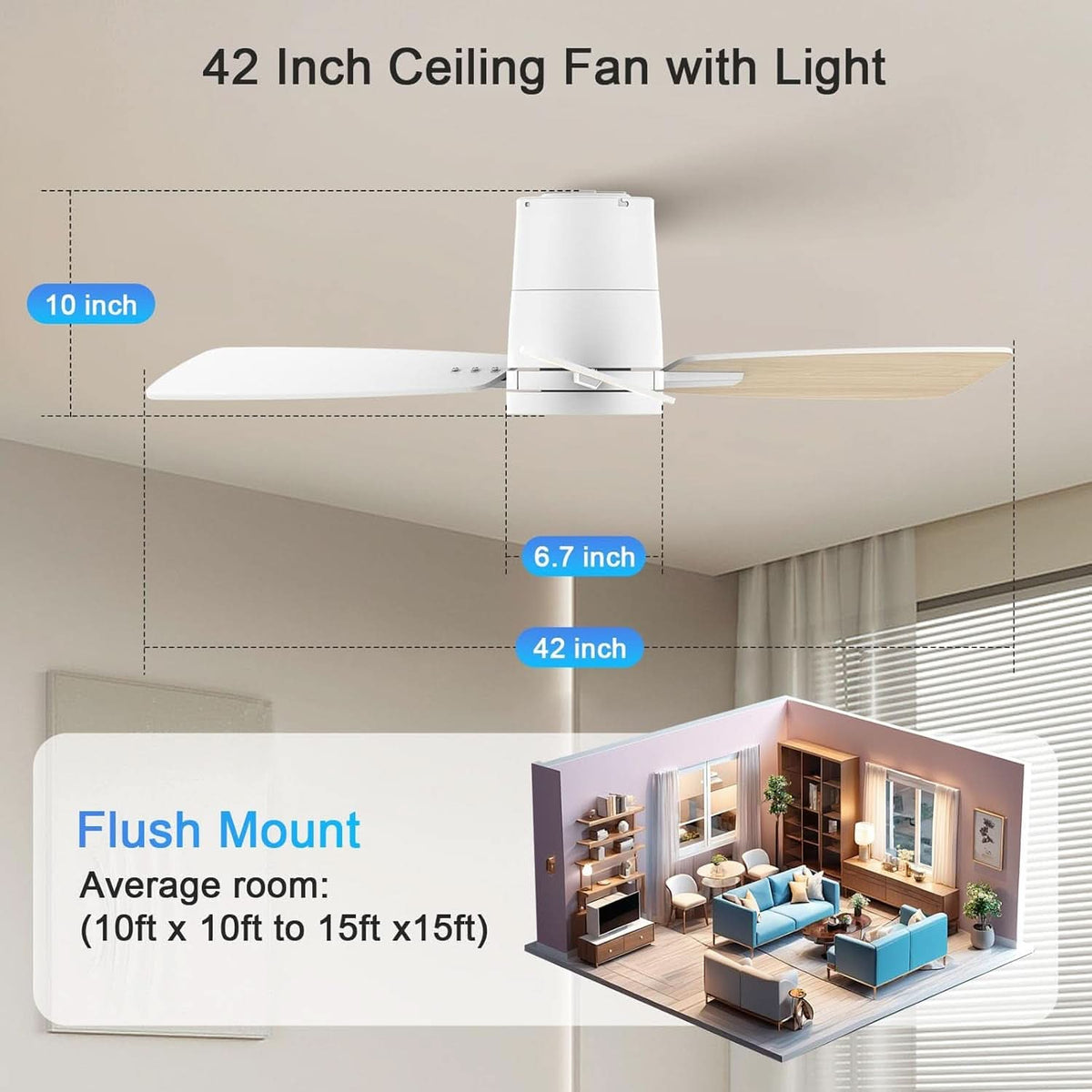White 42 Inch Ceiling Fan With Lights Quiet DC Motor