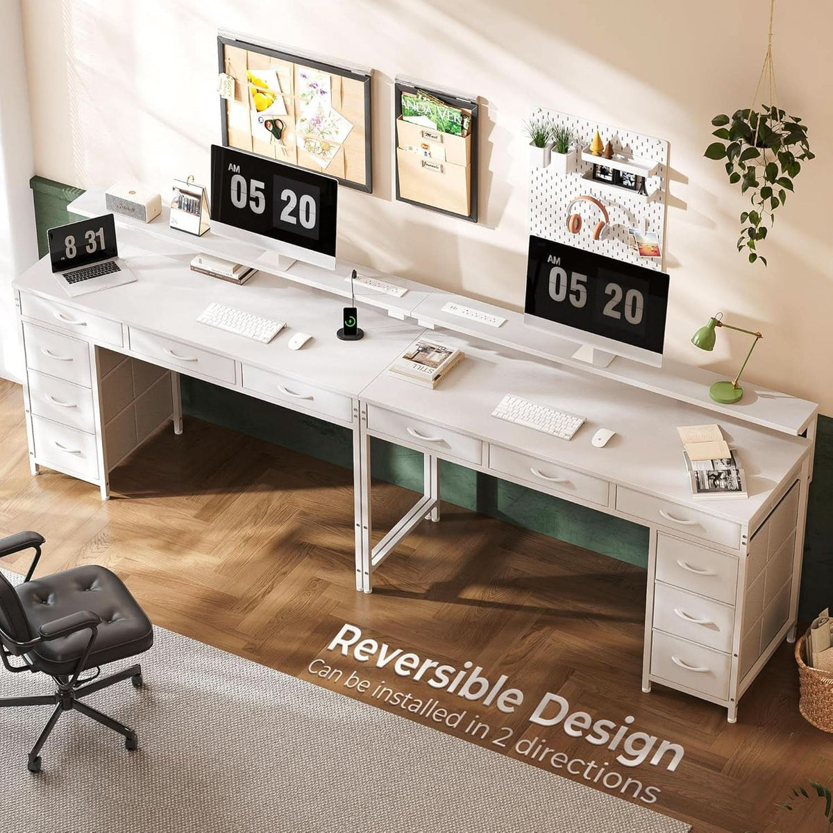 White 47 Inch LED Gaming Desk With 6 Drawers USB Type C