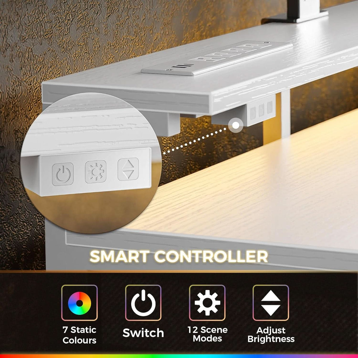 White 47 Inch LED Gaming Desk With 6 Drawers USB Type C