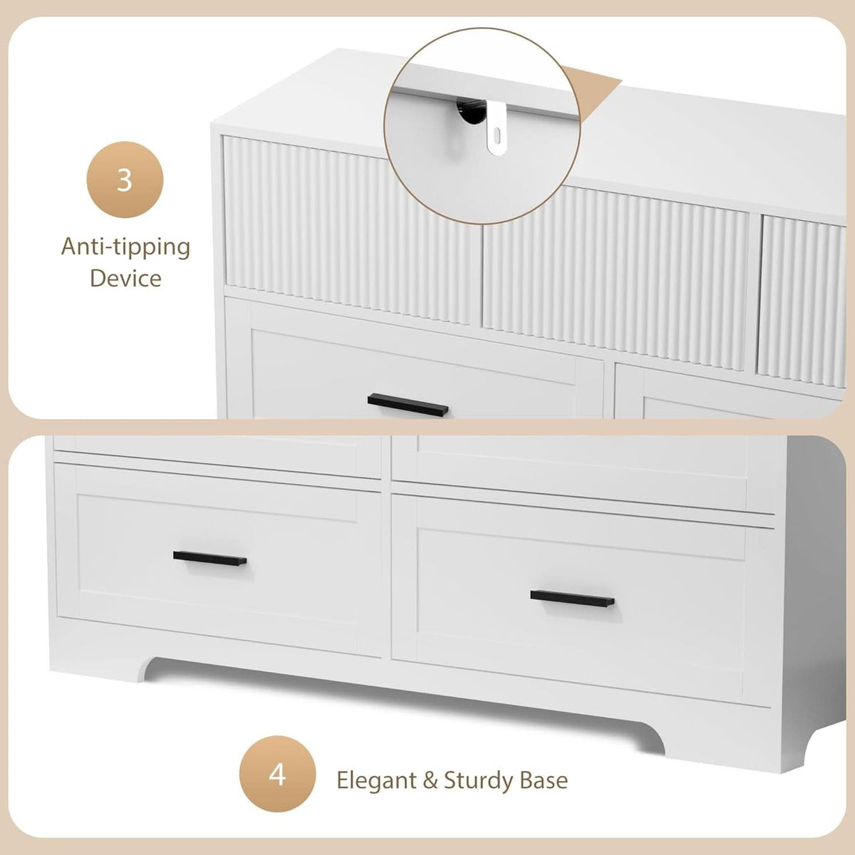White 47Inch ContemporaryDresser With SevenDrawers