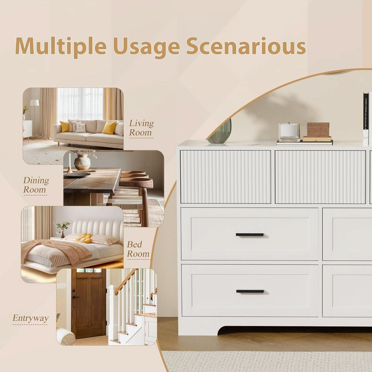 White 47Inch ContemporaryDresser With SevenDrawers