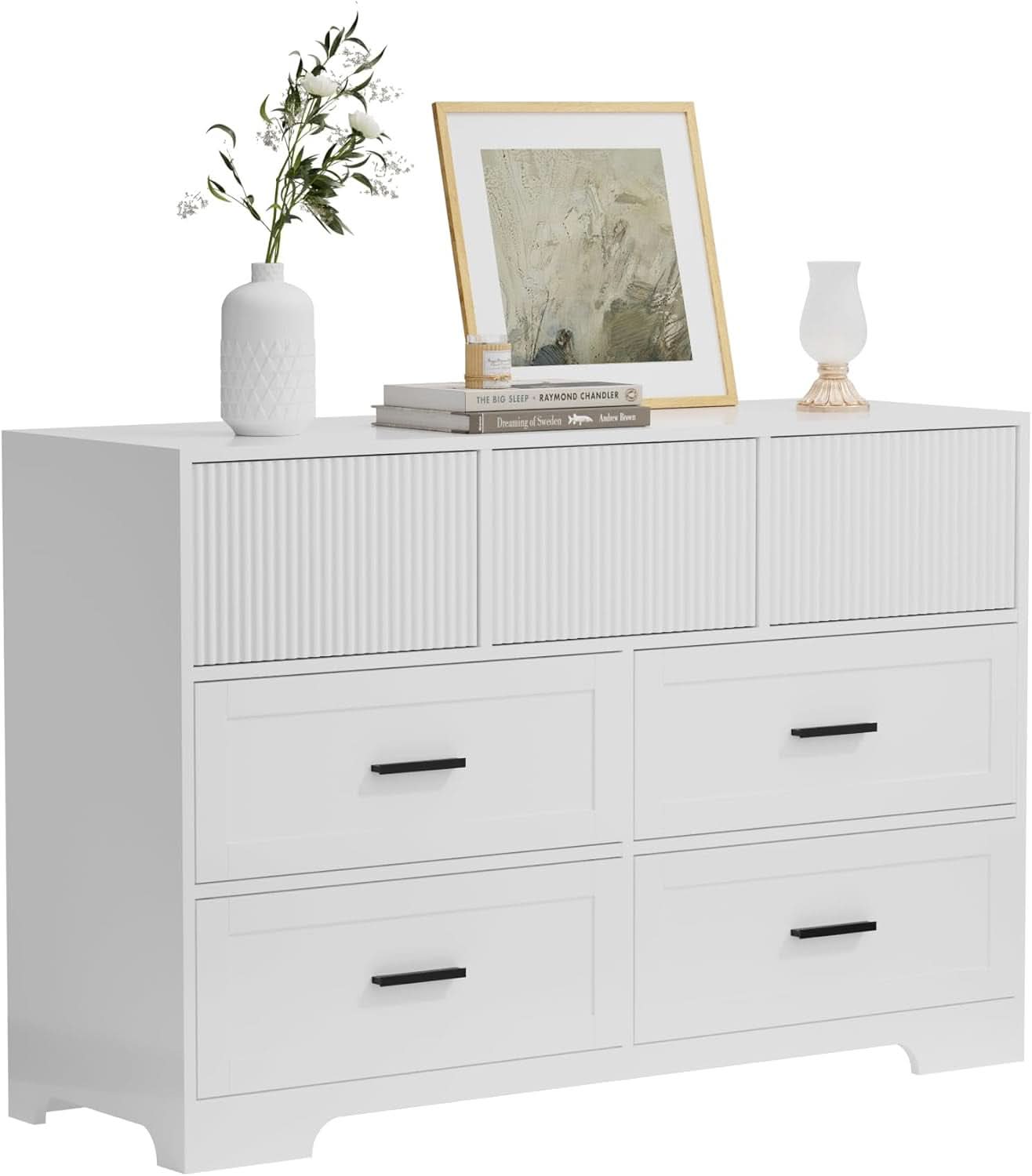 White 47Inch ContemporaryDresser With SevenDrawers